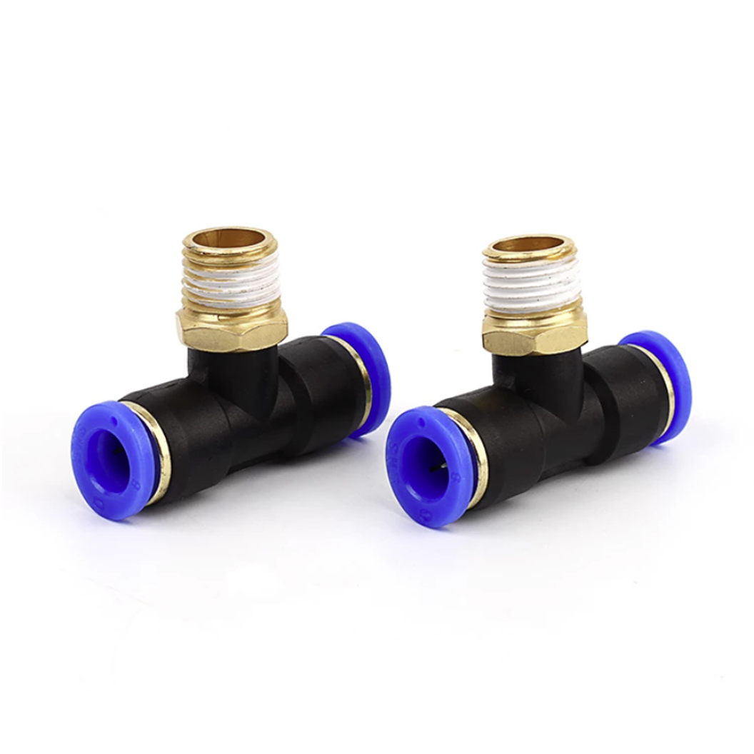 PB ข้อต่อลมสามทาง เกลียวนอก ตัวT ข้อต่อลม สามทาง ข้อต่อลม 3ทาง เกลียวนอก รุ่น PB เกลียวกลาง นิวเมติก ฟิตติ้ง Three-way Air joint, External thread Air Connector Fitting