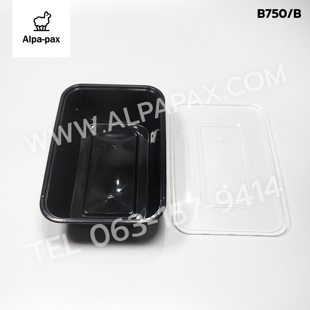 B750Bกล่องอาหารพลาสติก+ฝา 750ml.สีดำ (ลัง 300ใบ) กล่องไมโครเวฟ กล่องข้าว กล่องอาหาร กล่องใส่อาหาร