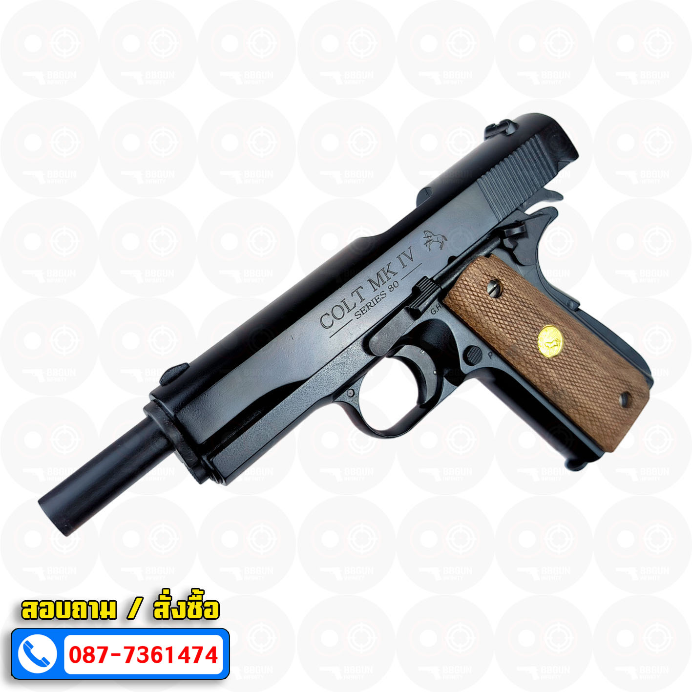 แบลงค์กัน AKSA Colt MK IV Series 80 Caliber .45 สีดำ กริปไม้ (2 แม็กกาซีน) BLANK GUN