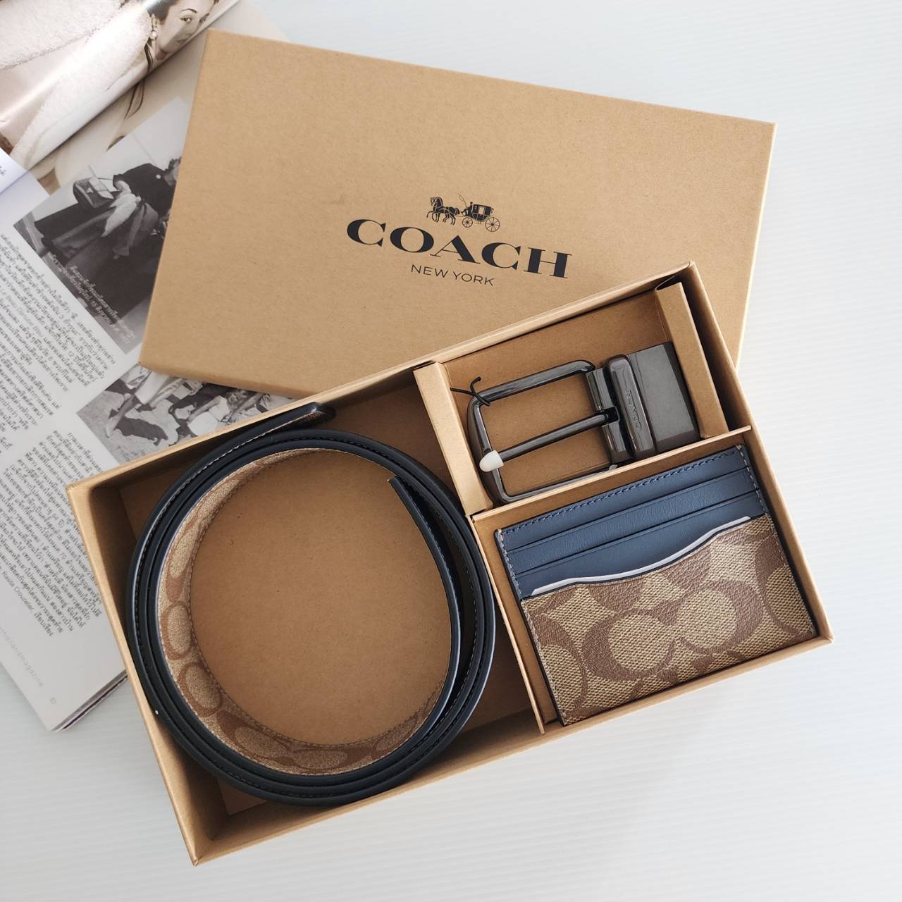 Coach Boxed Card Case And Belt Gift Set