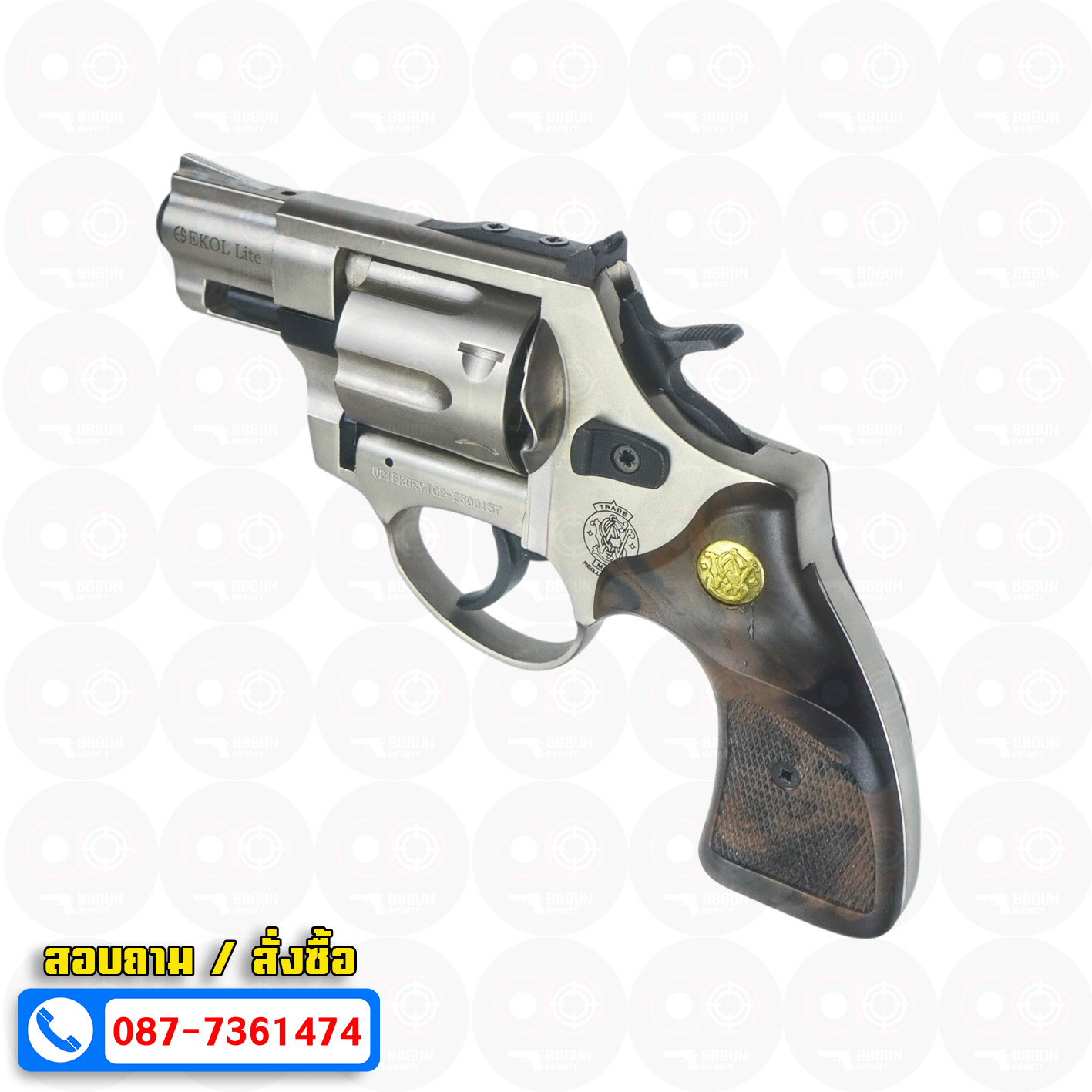 Ekol Lite แบลงค์กัน ลูกโม่ 2 นิ้ว สีซาติน (Satin) Smith & Wesson blank gun Revolver 2 inch กระดุมทอง