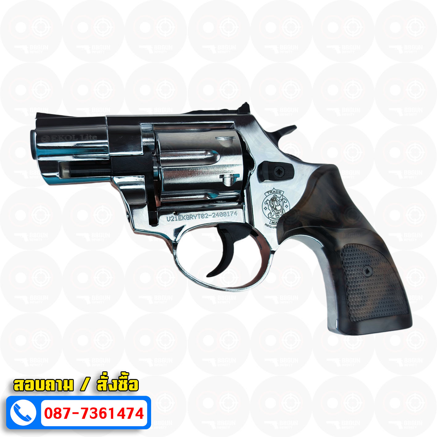 Ekol Lite แบลงค์กัน ลูกโม่ 2 นิ้ว สีเงินเงา (Shiny chrome) Smith & Wesson blank gun Revolver 2 inch