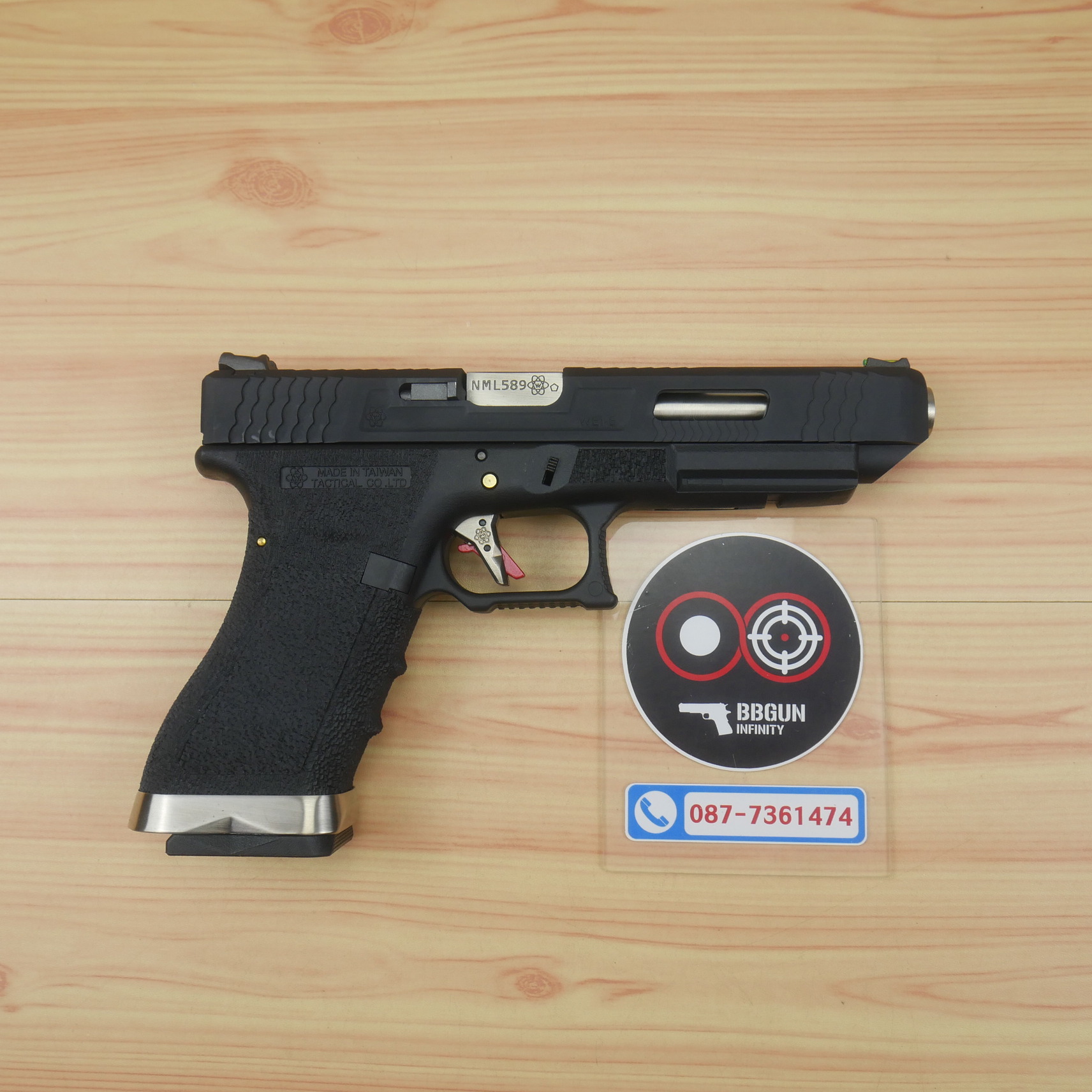 บีบีกันอัดแก๊ส WE G34 T5 G-Force GBB Glock 34 เฟรมดำ สไลด์ดำ ท่อเงิน BB GUN