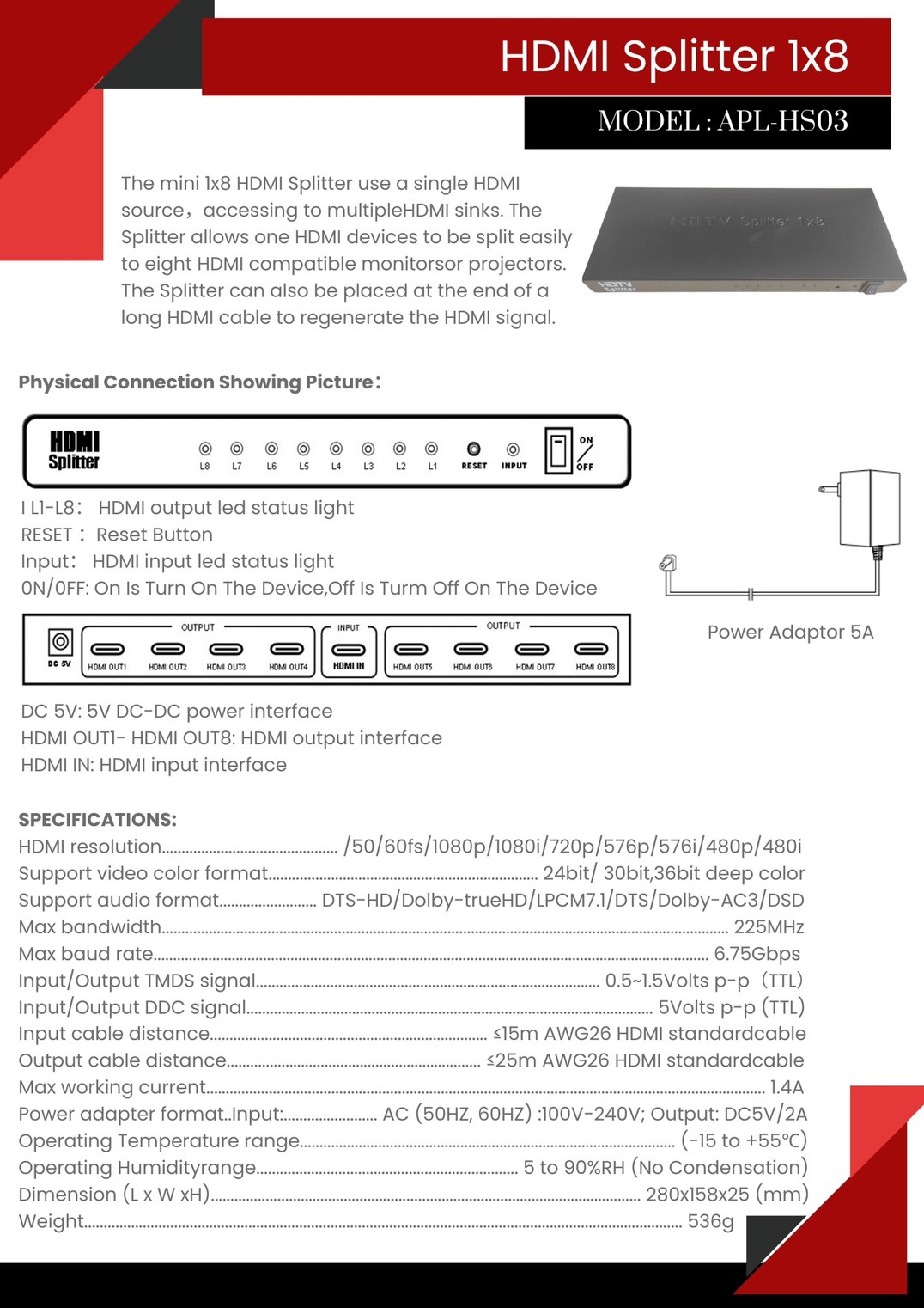 Splitter HDMI 1 OUT 8 กล่องแยกสัญญาณHDMI 1ออก8