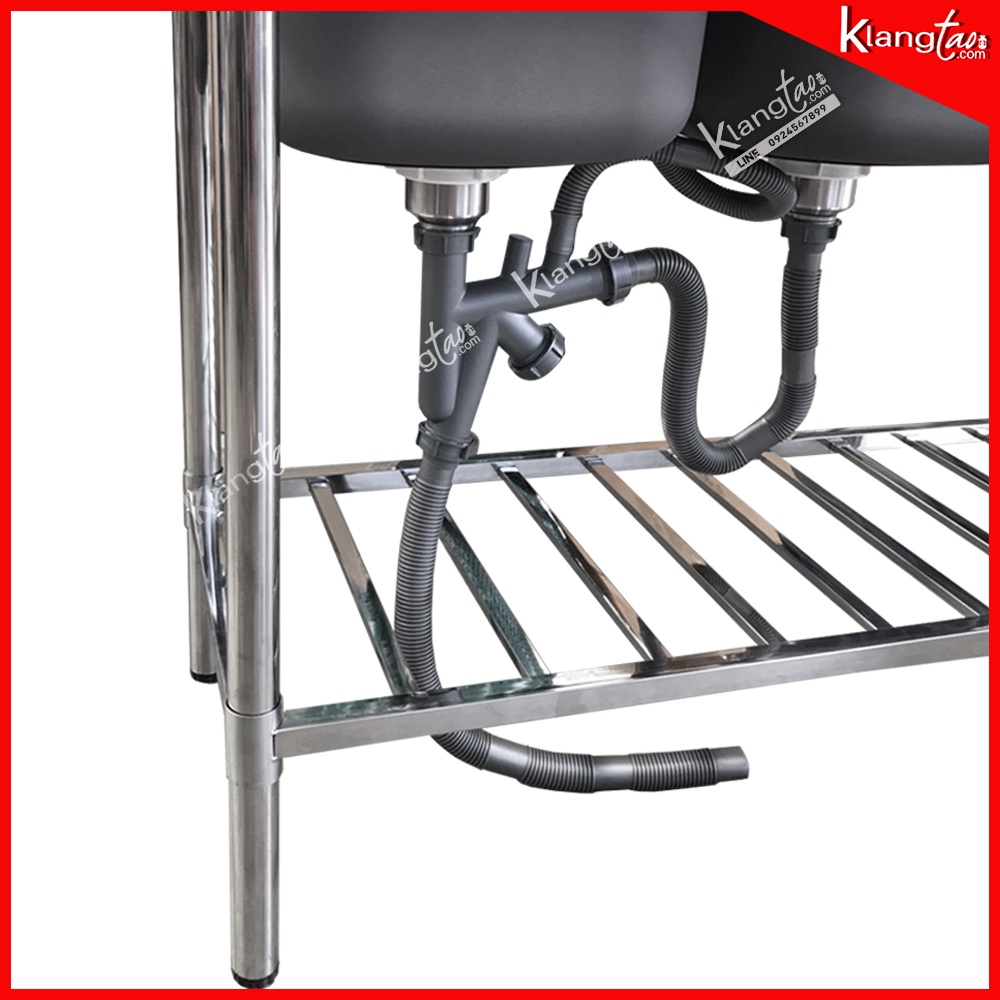 Dyna home อ่างล้างจาน ซิงค์ล้างจาน รุ่น DH-1250-A สแตนเลสทั้งตัว 120x50x75 ซม. แบบ 2 หลุม ชั้นวางด้านล่าง 1 ชั้น ฟรีก๊อก