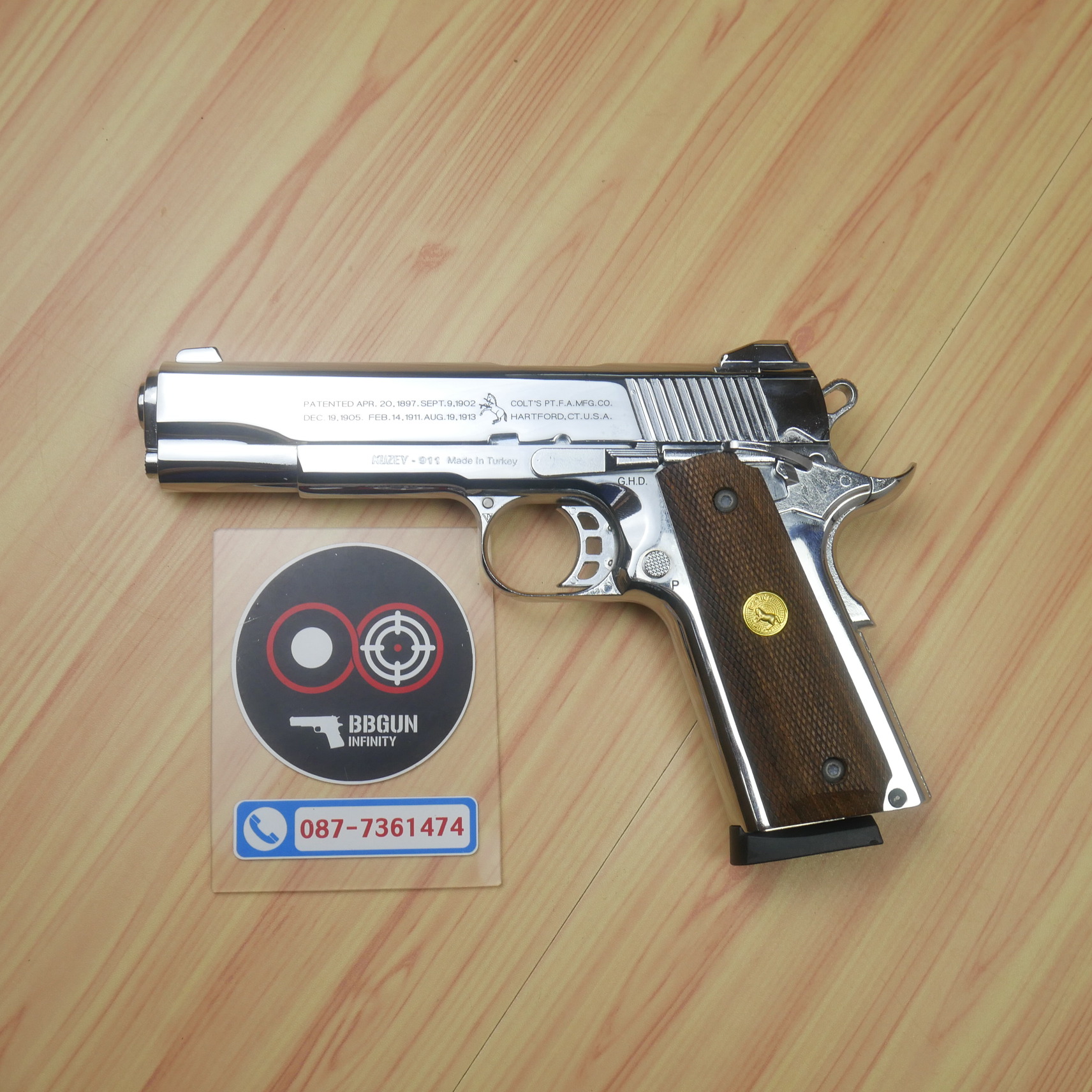 แบลงค์กัน KUZEY M1911 Colt 100 ปี ลำกล้อง 5 นิ้ว blank gun สีเงินเงา