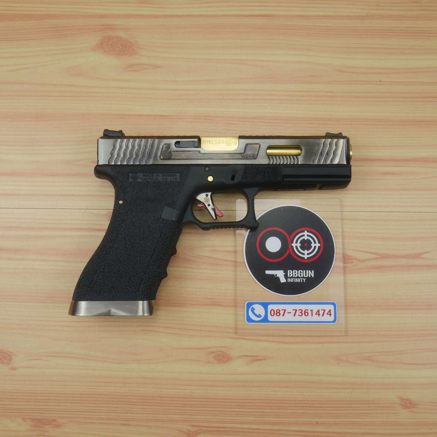 บีบีกันอัดแก๊ส WE Glock 18 G-Force T3 เฟรมดำ สไลด์เงิน ท่อทอง BB GUN