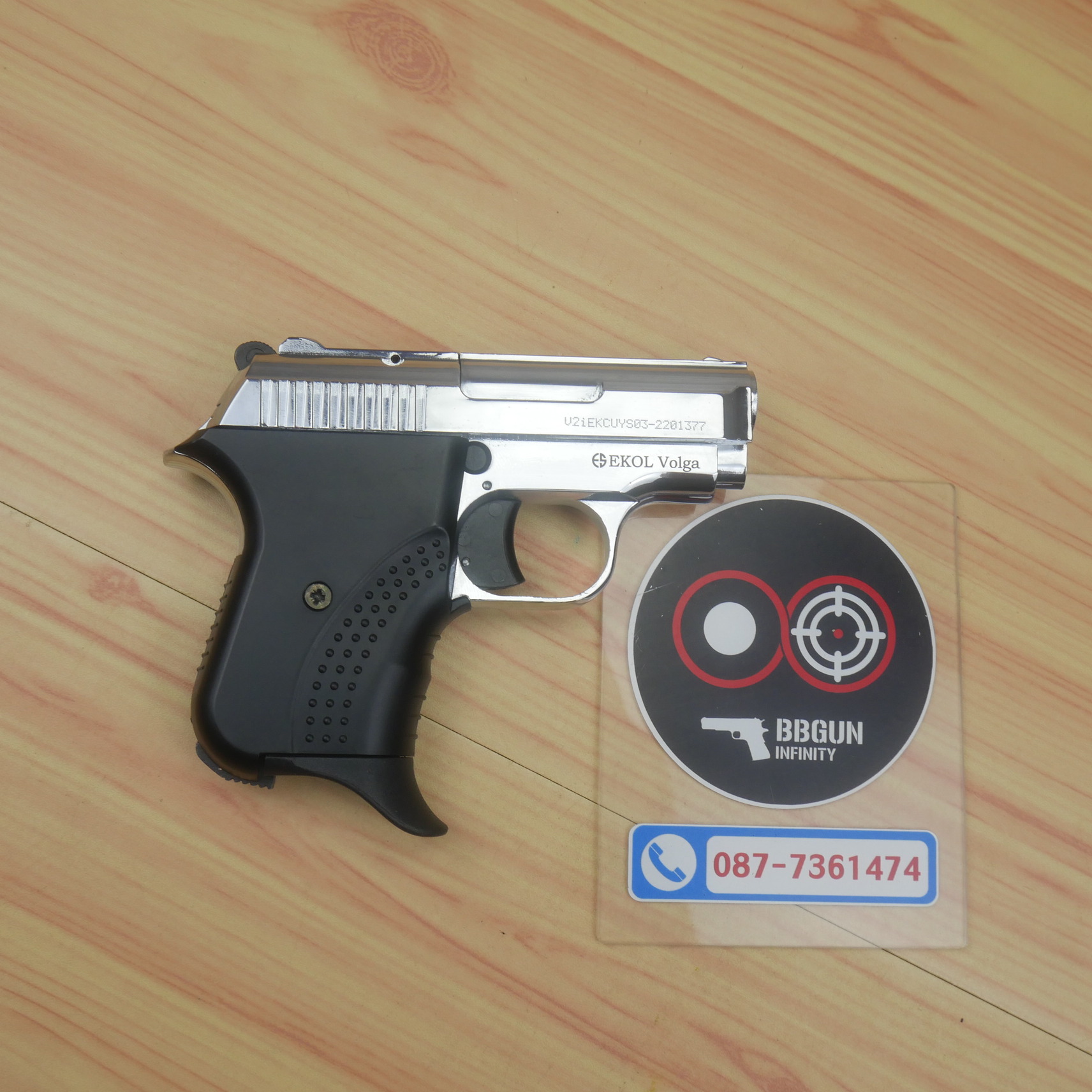 แบลงค์กัน EKOL Volga Shiny Chrome สีโครเมี่ยมเงา 9 mm P.A.K. Blank gun (แถมกล่องใส่ปืน)