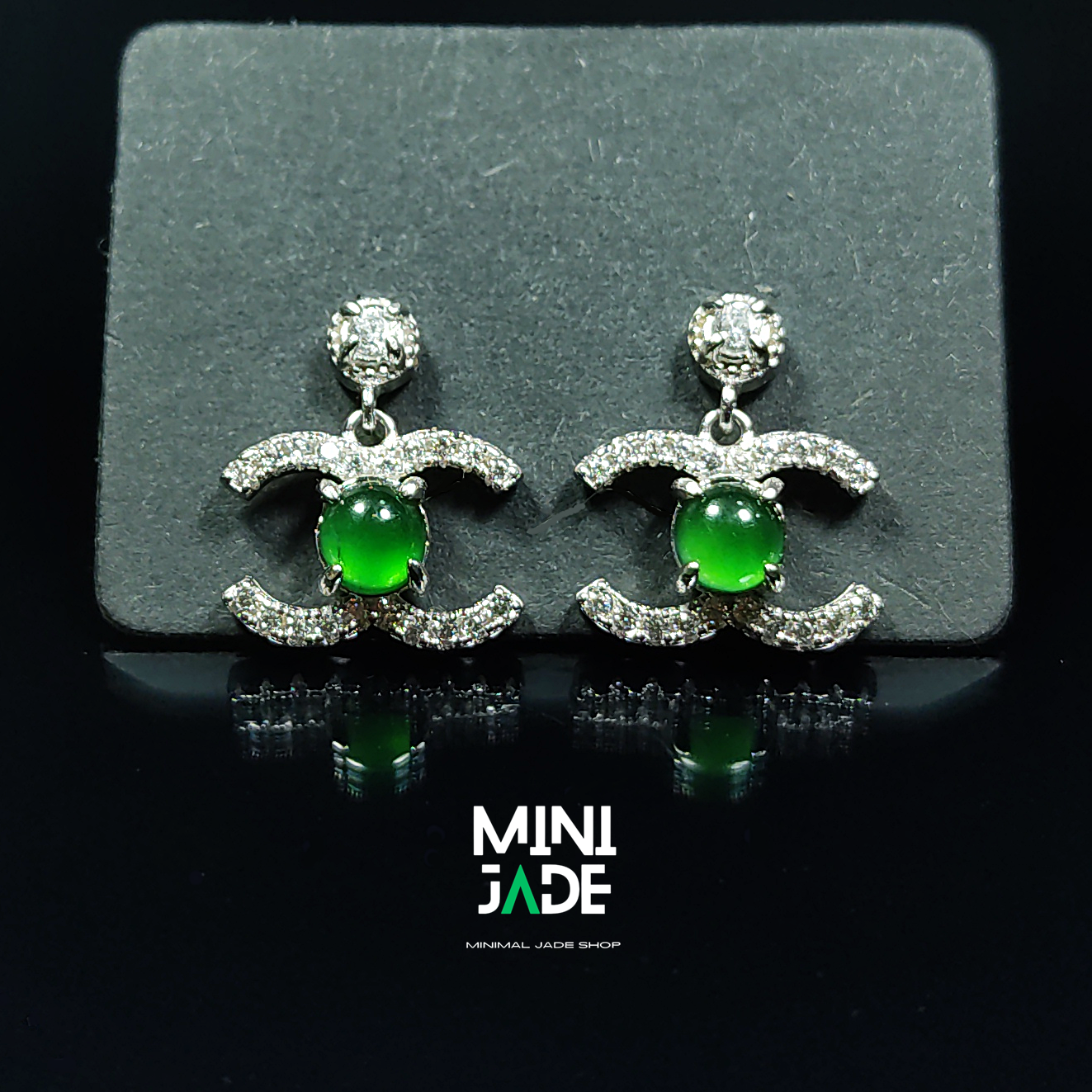 ต่างหูหยกjadeite เนื้อแก้วเขียวจักรพรรดิ ขนาด 4.5 มม