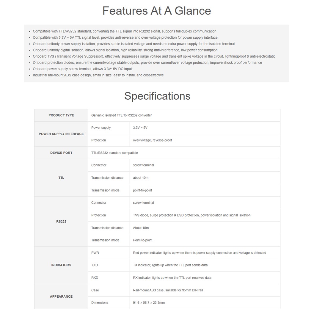 WAVESHARE ตัวแปลงสัญญาณ Rail-mount TTL To RS485 / TTL to RS232 / RS232 To RS485 Galvanic isolated Converter