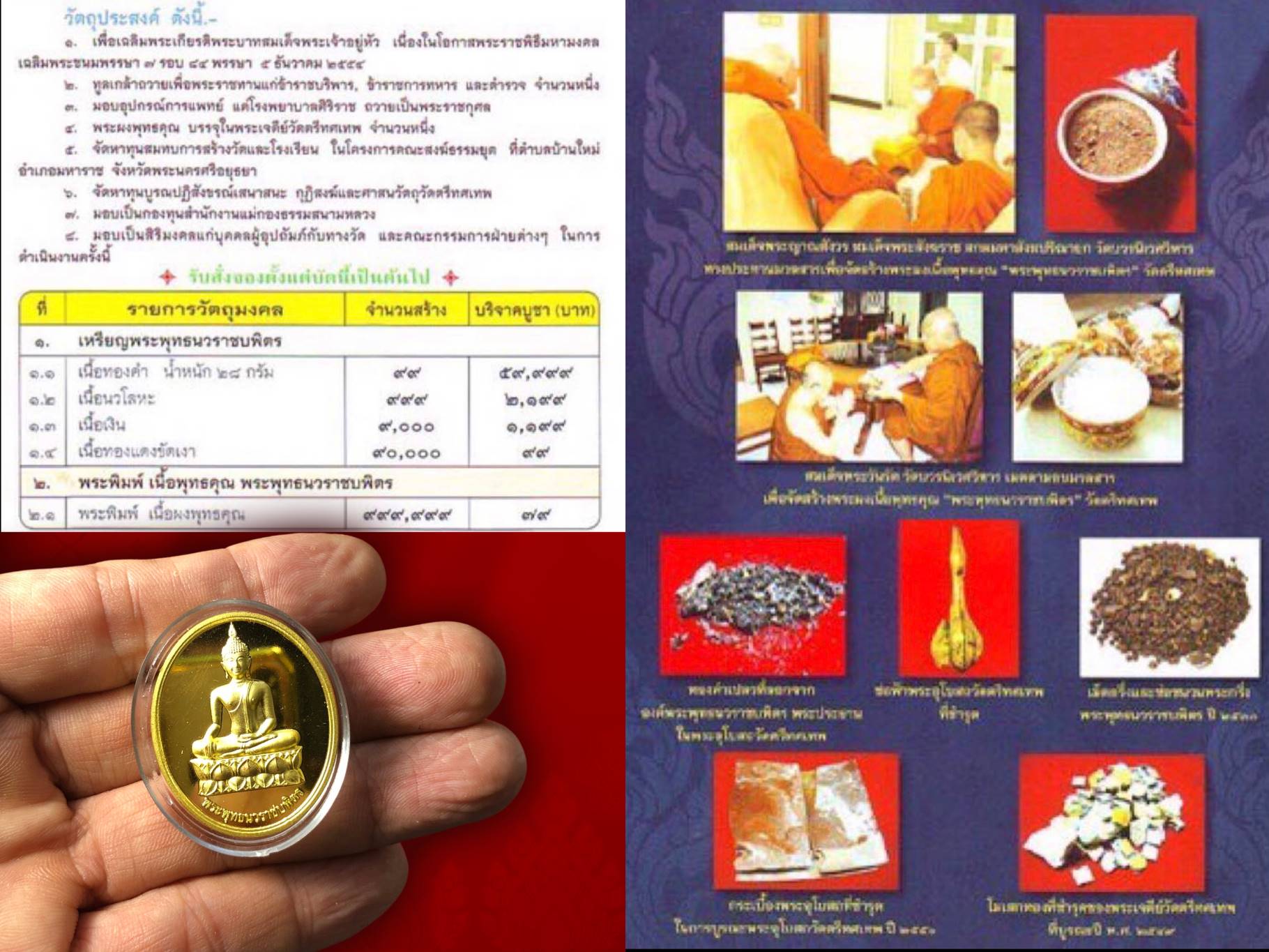 เหรียญพระพุทธนวราชบพิตร ภปร. วัดตรีทศเทพ พ.ศ. 2554 เนื้อทองคำ หมายเลข 56 ทองคำหนัก 28 กรัม จัดสร้างน้อยเพียง 99 เหรียญเท่านั้น