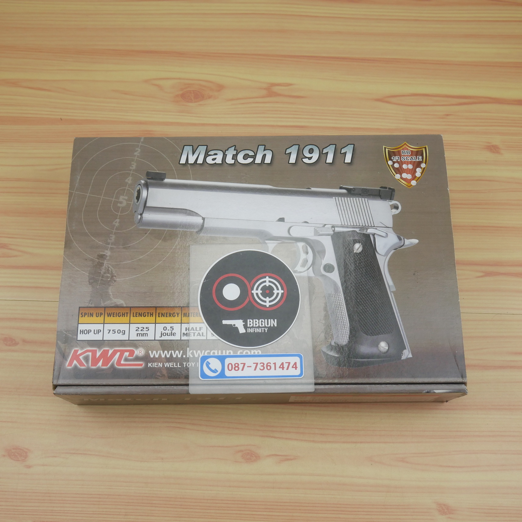 ปืนอัดลมสปริงชักยิงไต้หวัน KWC Match 1911 Spring Action สีเงิน