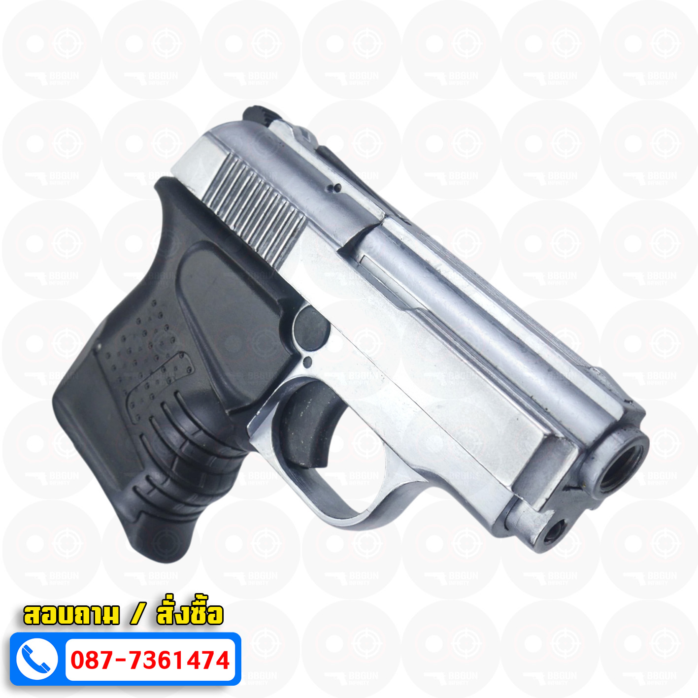 แบลงค์กัน BLOW MINI 9 สีเงินด้าน MATTE CHROME Blank Gun ( 2 แม็กกาซีน + กล่องปืน )