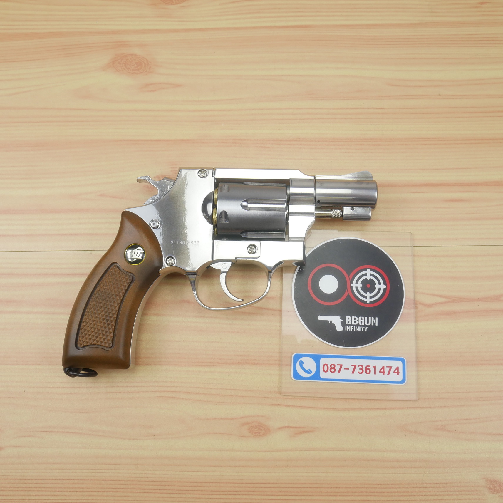 Win gun 733 ขนาดลำกล้อง 2 นิ้ว(สีเงิน ด้ามน้ำตาล) บีบีกันลูกโม่ 2" BB GUN