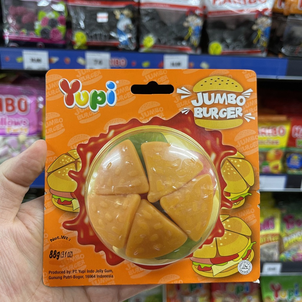ยูปี้ จัมโบ้ เบอร์เกอร์ เยลลี่กลิ่นผลไม้ต่างๆ 88 กรัม Yupi Jumbo Burger Jelly 88 g.