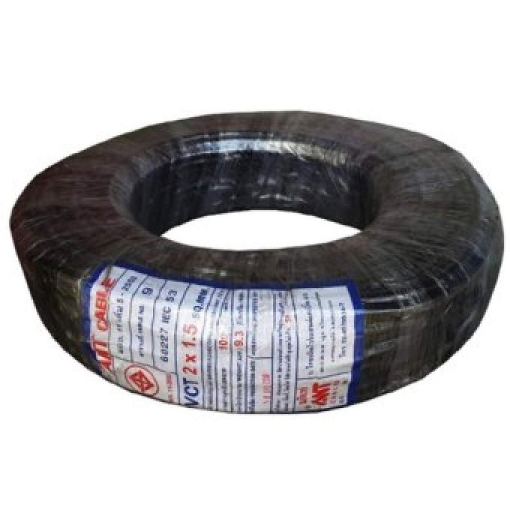 สายไฟ VCT 2x1.5 ดำ หุ้มฉนวน 2 ชั้น 100 เมตร 1 ขด สายต่อปลั๊กไฟ