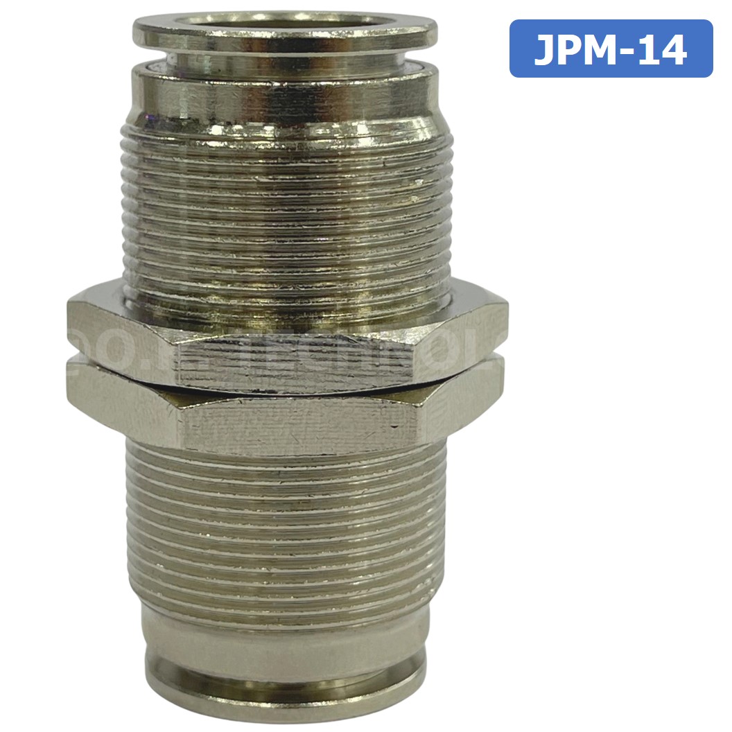 (1ชิ้น) JPM-14 ข้อต่อลม สแตนเลส 2ทาง เกลียวนอก STAINLESS 2 Way Bulkhead Union JPM Pneumatic Air Connector Fitting ข้อต่อลมสแตนเลส สำหรับ สายลม 14x10mm