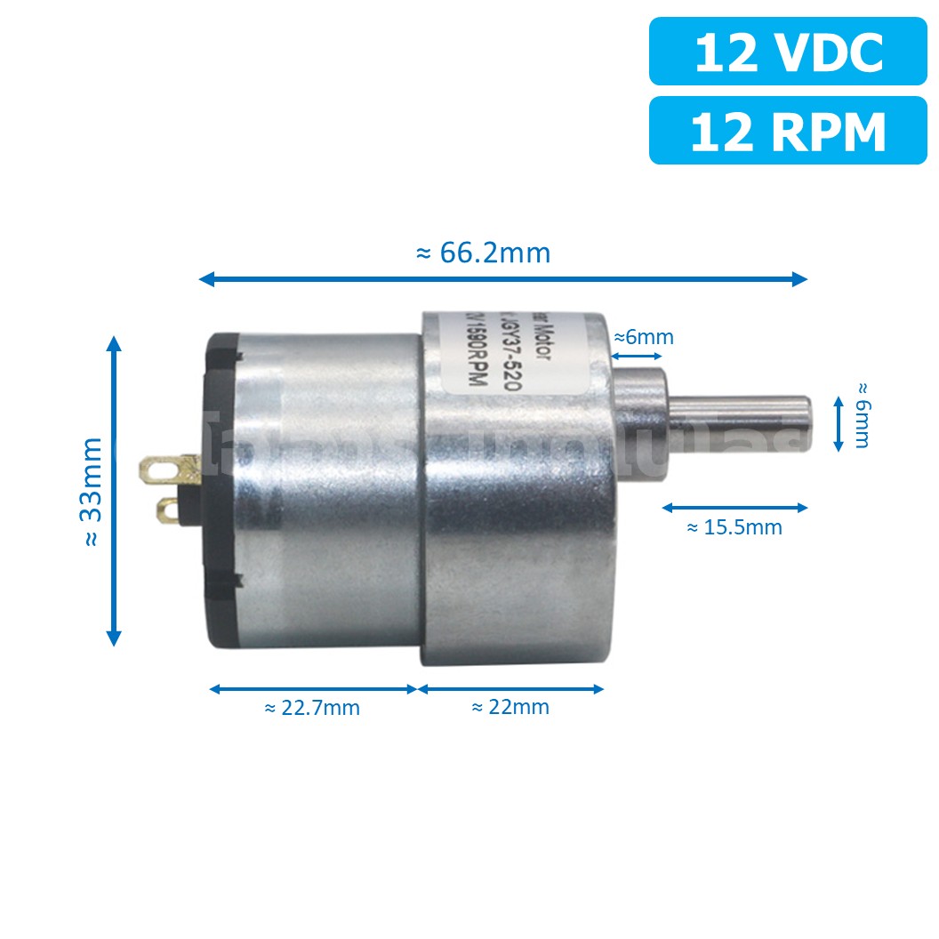 JGB37-520 12VDC 12RPM มอเตอร์เกียร์ มอเตอร์อเนกประสงค์ Motor gear DC 12V (แกนขนาด 6mm, Shaft D) มอเตอร์ทดรอบ ทอร์กสูง