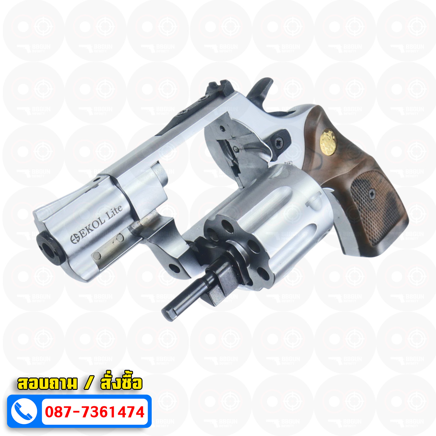 Ekol Lite แบลงค์กัน ลูกโม่ 2 นิ้ว สีเงินด้าน (White) Smith & Wesson blank gun Revolver 2 inch กระดุมทอง