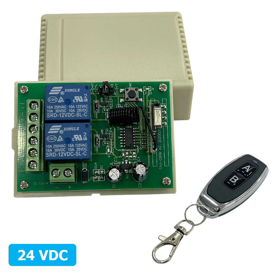 (1ชิ้น) BA318 รีโมทควบคุม 2 ปุ่ม AB พร้อม รีเลย์ 24VDC 2ช่อง ความถี่คลื่น 433MHz 24V 2CH Relay Module Wireless Remote Control Switch
