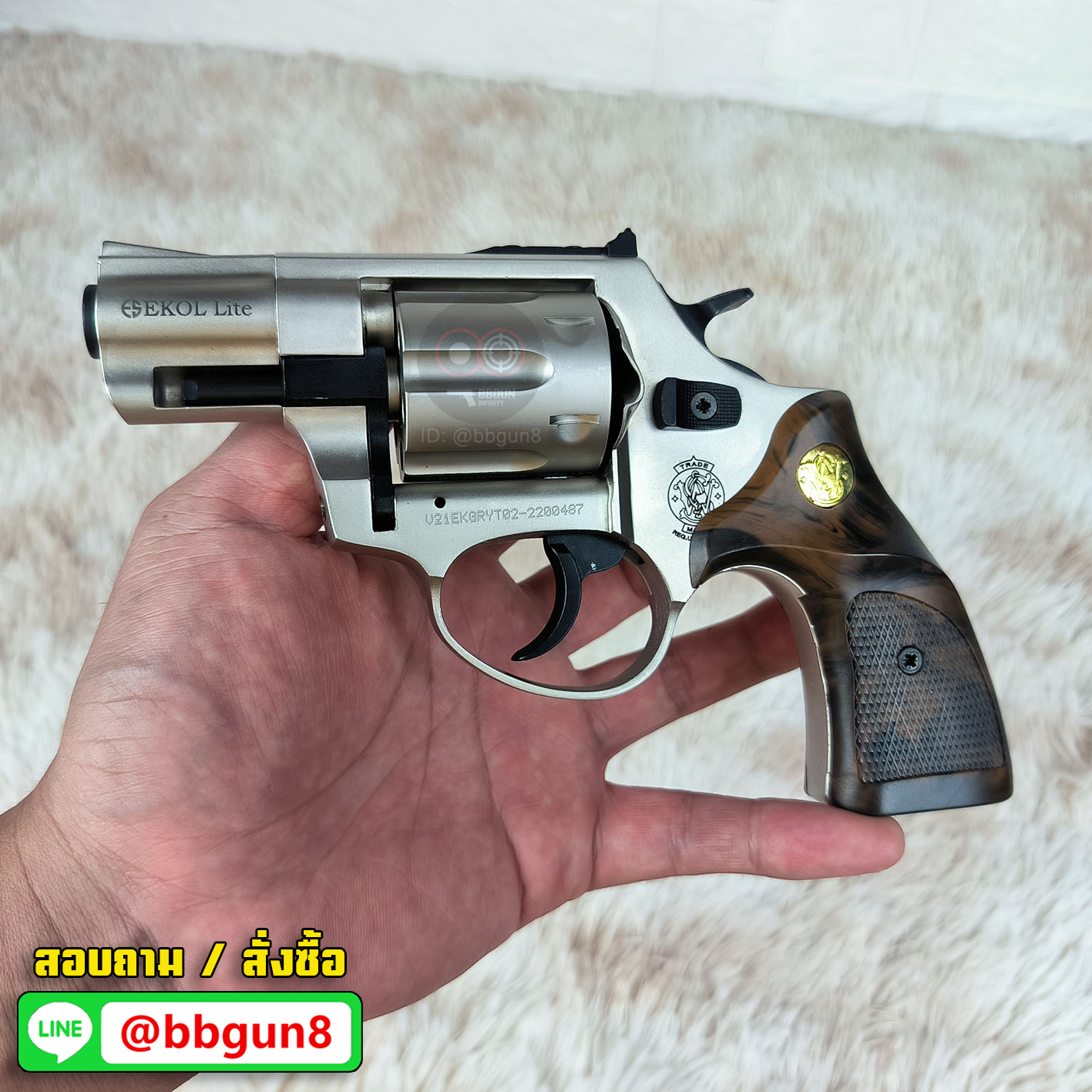 ปืนแบลงค์กัน ลูกโม่ 2" สีซาติน (Satin) Smith & Wesson ยี่ห้อ Ekol Lite blank gun (แถมกล่องใส่ปืน)