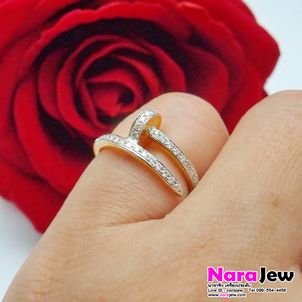 แหวนเพชร ตะปู ประดับเพชรแท้ 0.27 ct น้ำขาว 97 ทองคำแท้ 9K