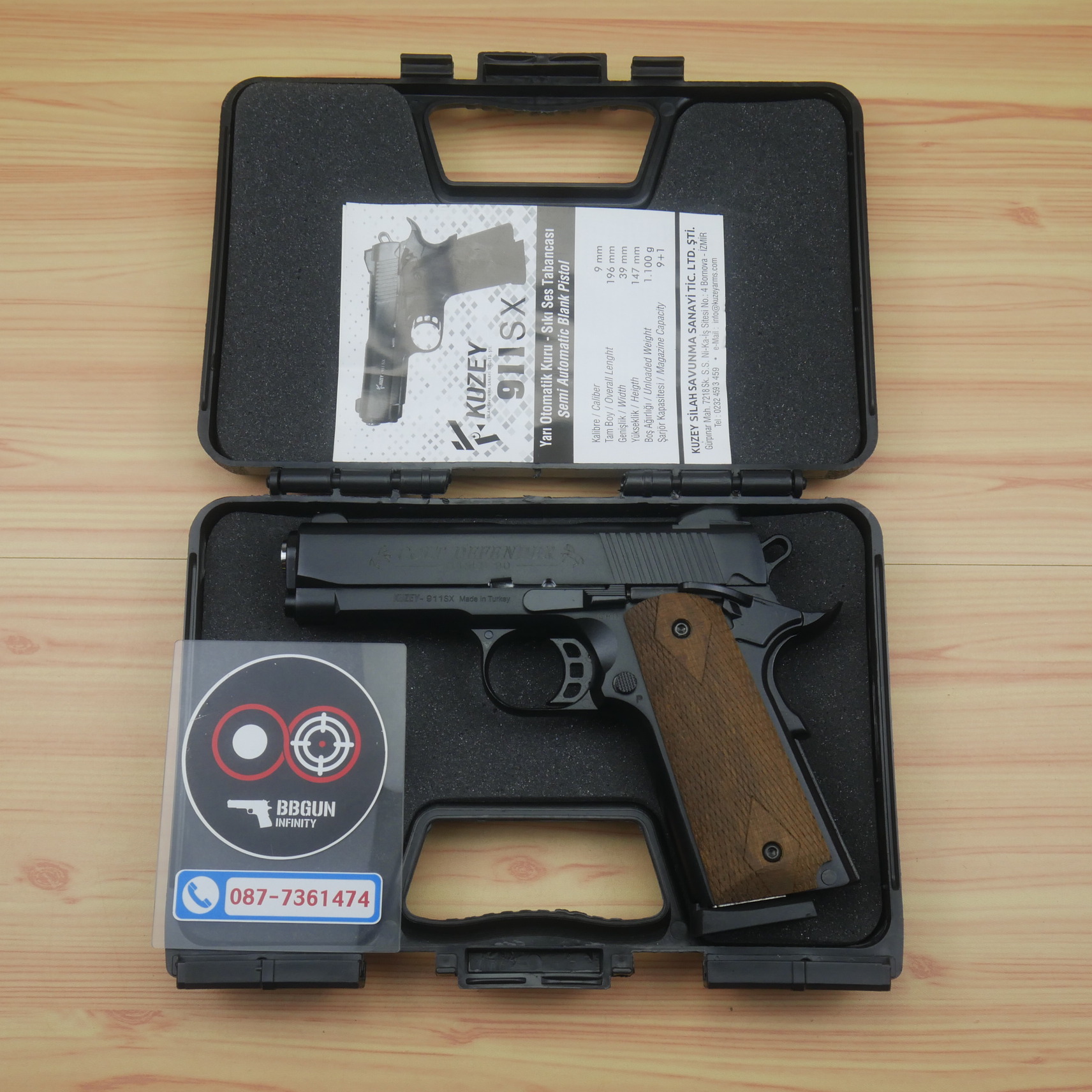 แบลงค์กัน KUZEY M1911 COLT'S DEFENDER SERIES 90 สีดำ 4 นิ้ว ด้ามไม้ Blank Gun