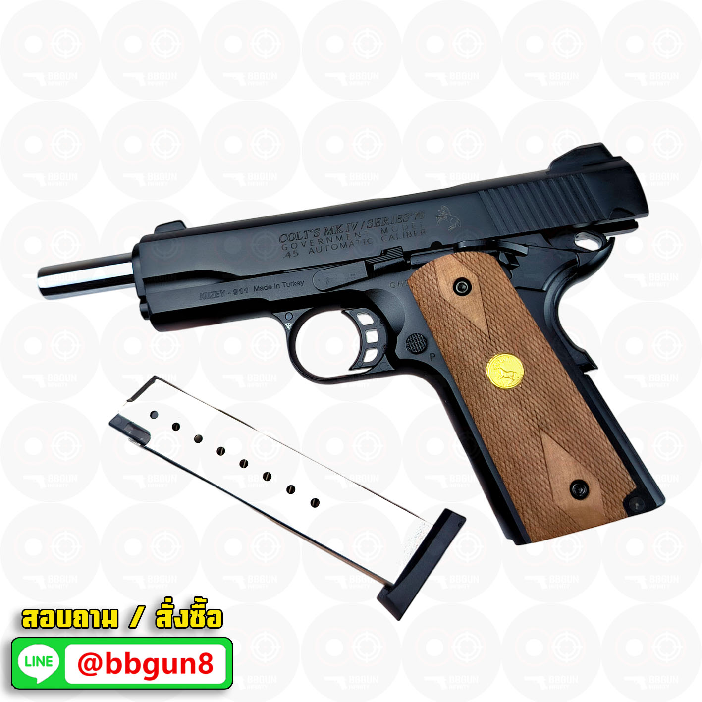 แบลงค์กัน KUZEY M1911 ลำกล้อง 5 นิ้ว COLT'S MK IV SERIES'70 สีดำ ด้ามไม้ blank gun