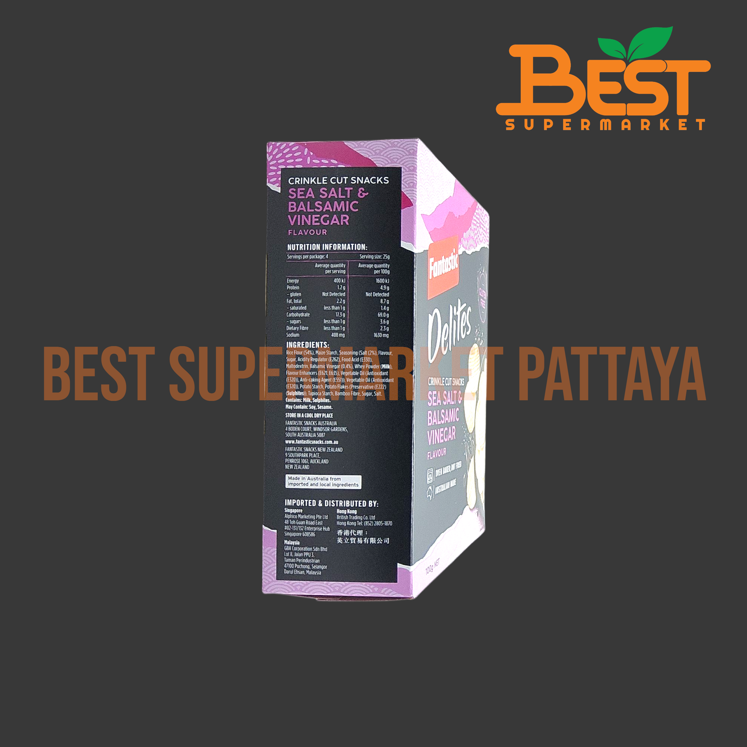 แฟนแทสติก ดีไลท์ ซีซอลท์ แอนด์ บัลซามิก วีนีการ์ (ขนมปังกรอบ) 100 กรัม.FANTASTIC DELITES SEA SALT & BALSAMIC VINEGAR 100g.