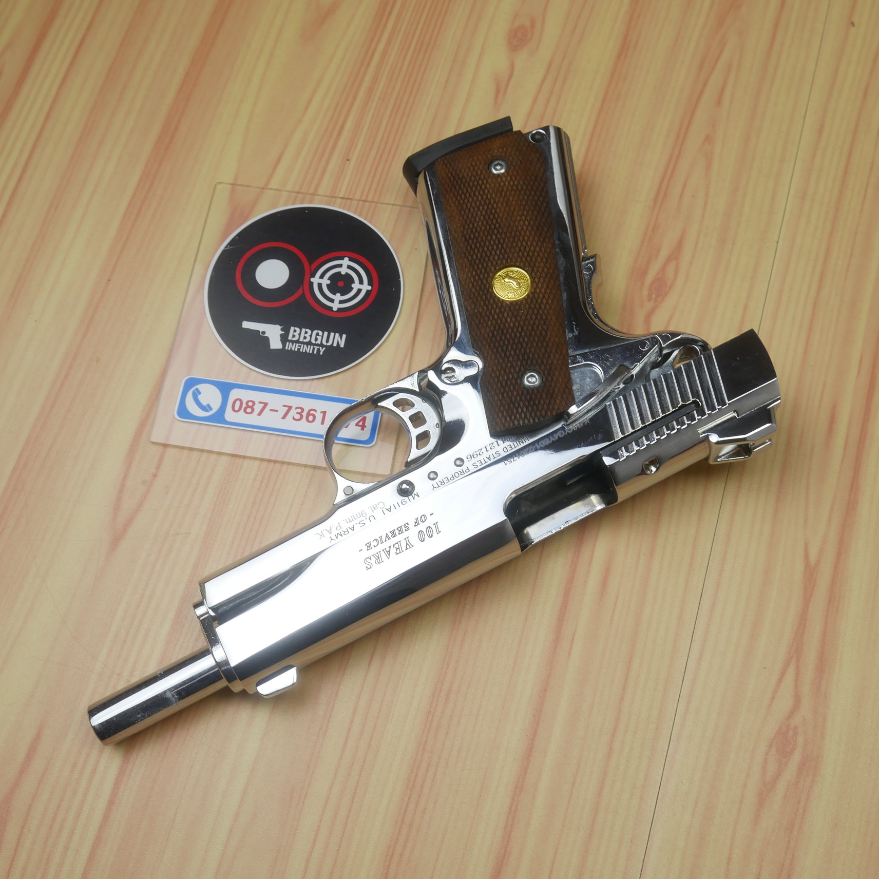 แบลงค์กัน KUZEY M1911 Colt 100 ปี ลำกล้อง 5 นิ้ว blank gun สีเงินเงา