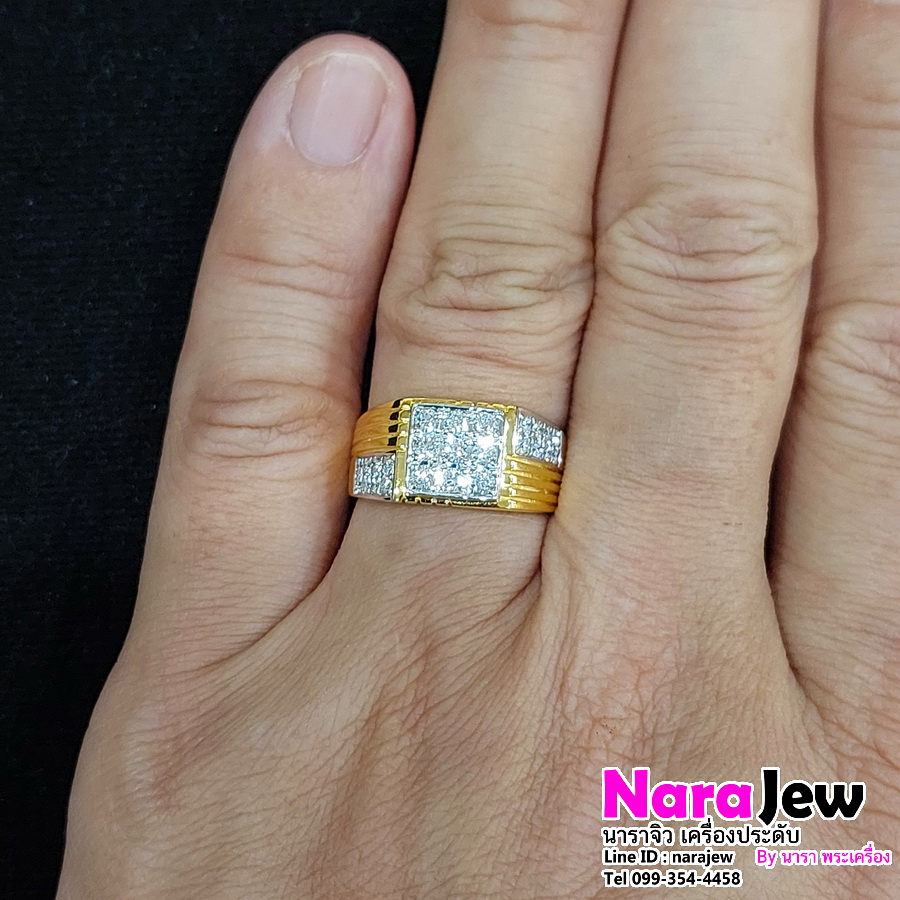 แหวนเพชรชาย ประดับเพชรแท้ 0.56 กะรัต บ่าข้างเพชรแท้ 2 แถว