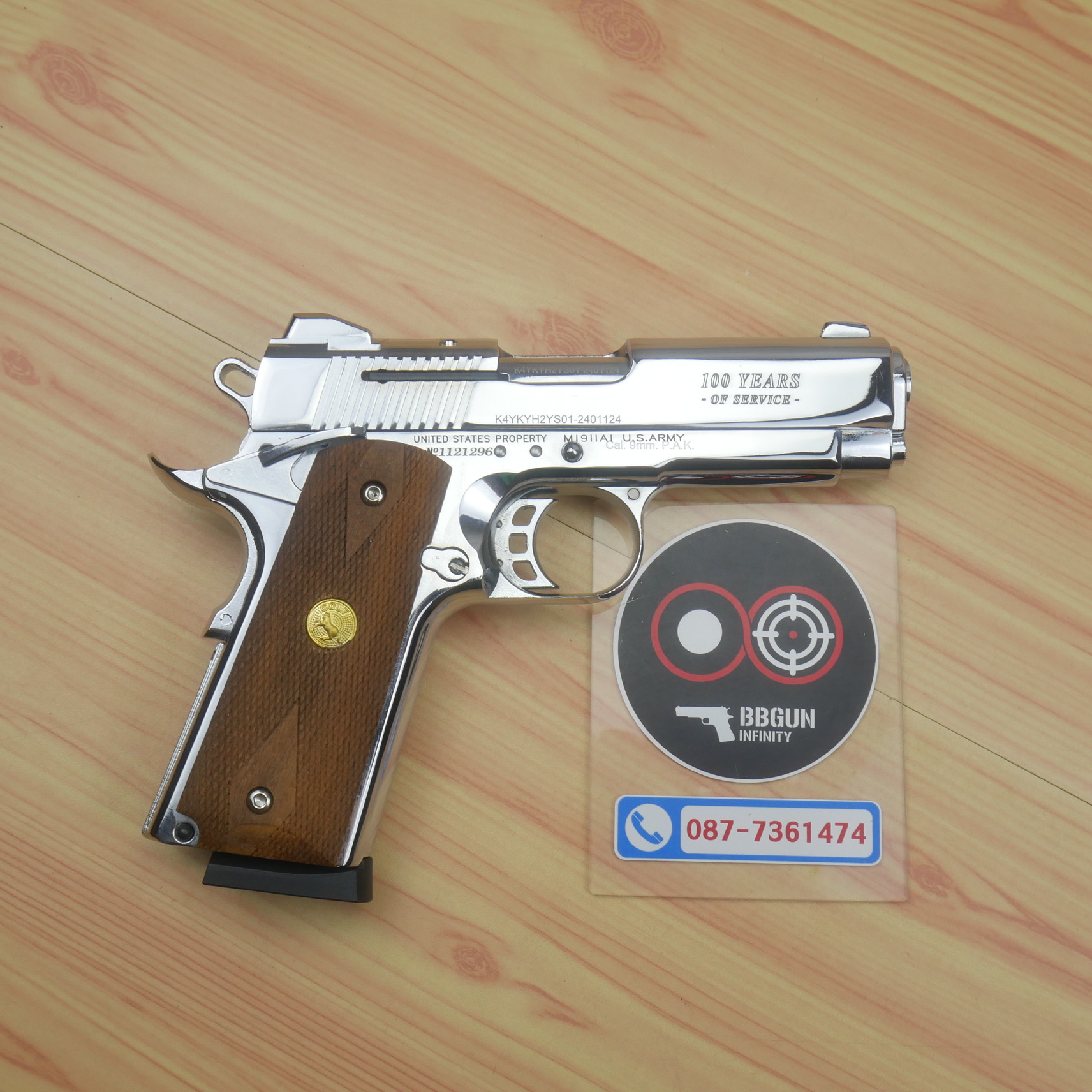 Blank Gun KUZEY M1911 COLT'S 100 ปี สีเงินเงา 4 นิ้ว แบลงค์กัน