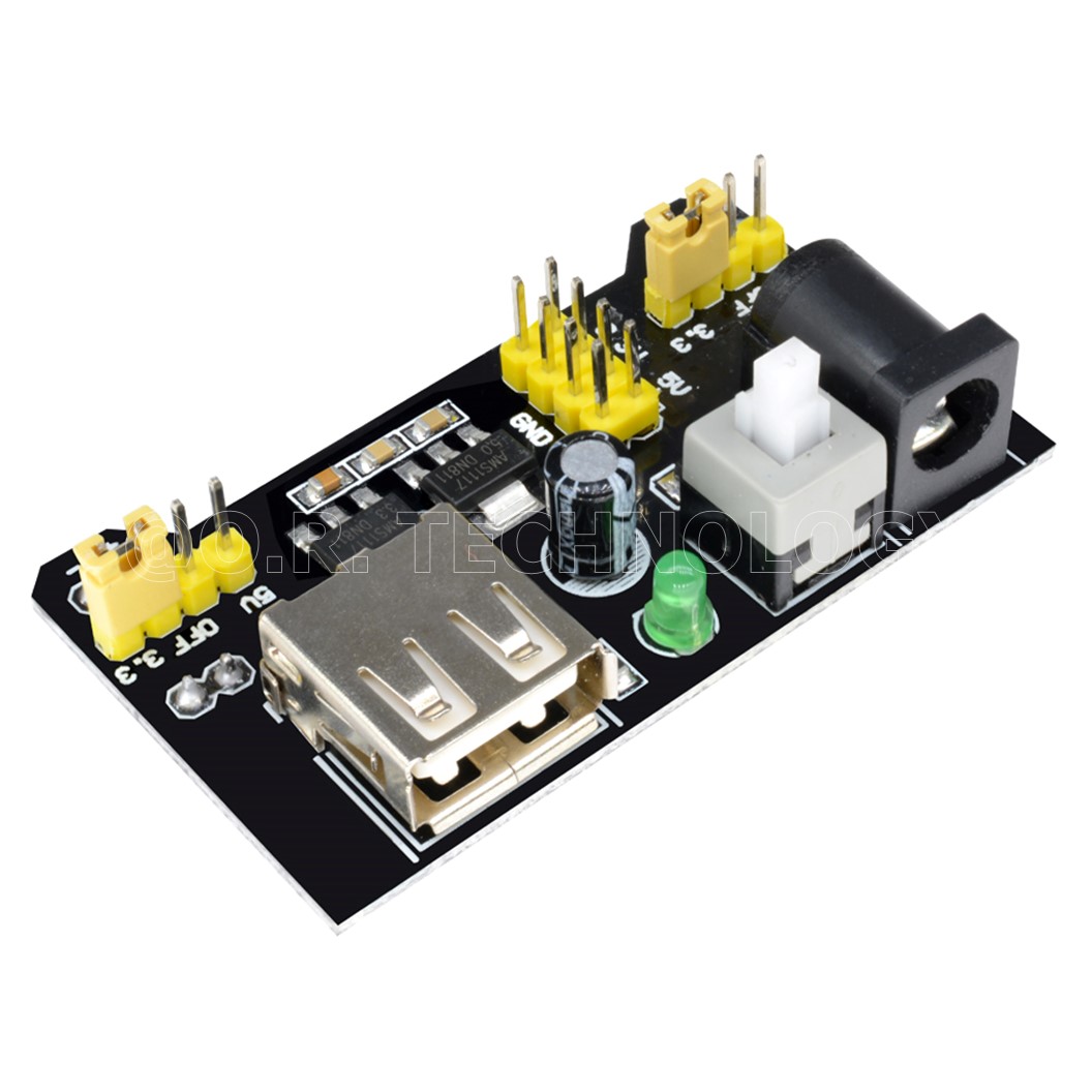 (1ชิ้น) AA076 โมดูลเพาเวอร์ซัพพลาย โมดูลจ่ายไฟ โมดูลแปลงไฟ สำหรับบอร์ดทดลอง โฟโต้บอร์ด MB102 Breadboard Power Supply Module 3.3V 5V (Input voltage: DC jack 6.5-12VDC or USB power supply, Output voltage: 3.3V, 5V switchable 700mA)