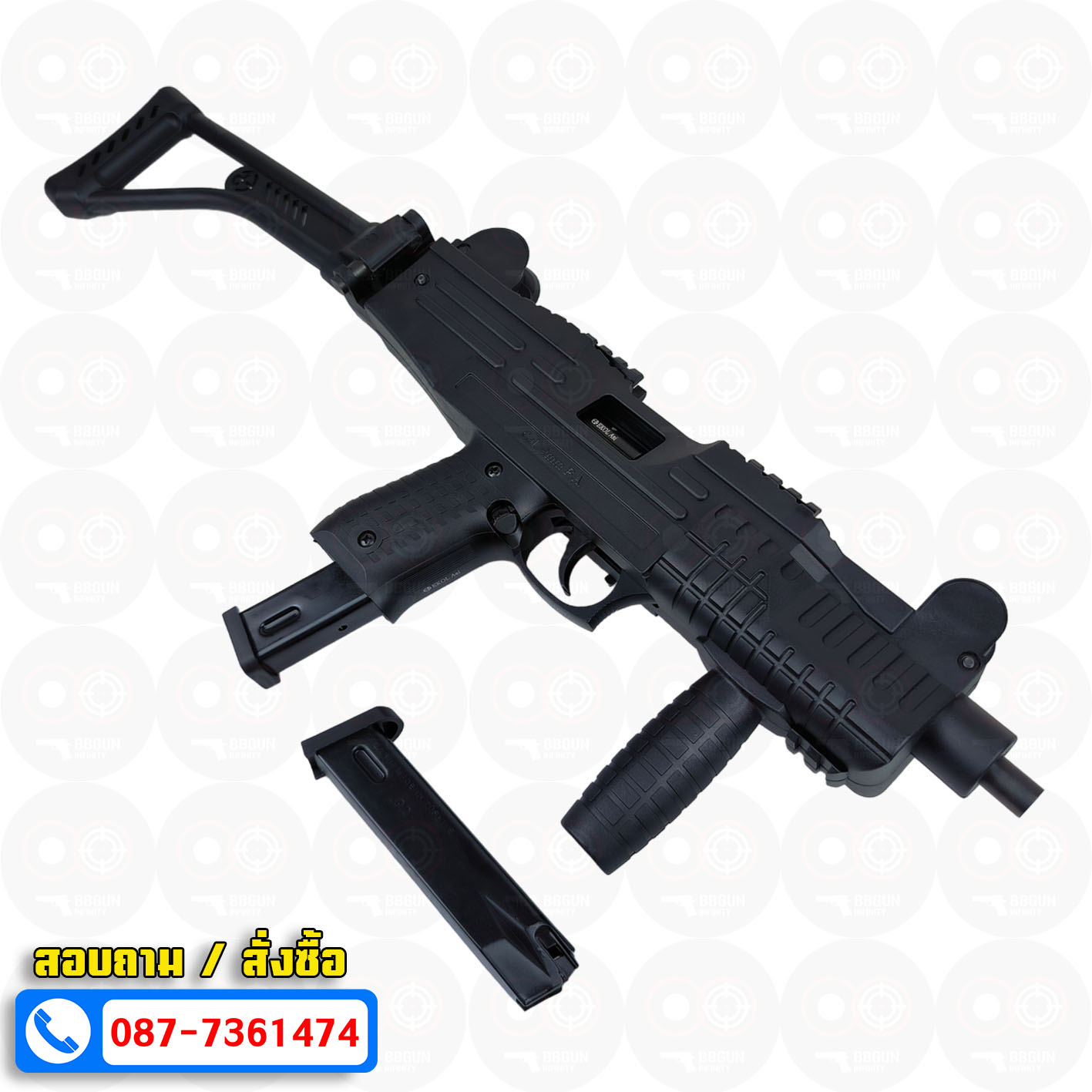 แบลงค์กัน อูซี่ EKOL ASI UZI Semi - Full Auto 9 mm. P.A.K. Blank gun สีดำ (แถม 2 แม็กกาซีน)