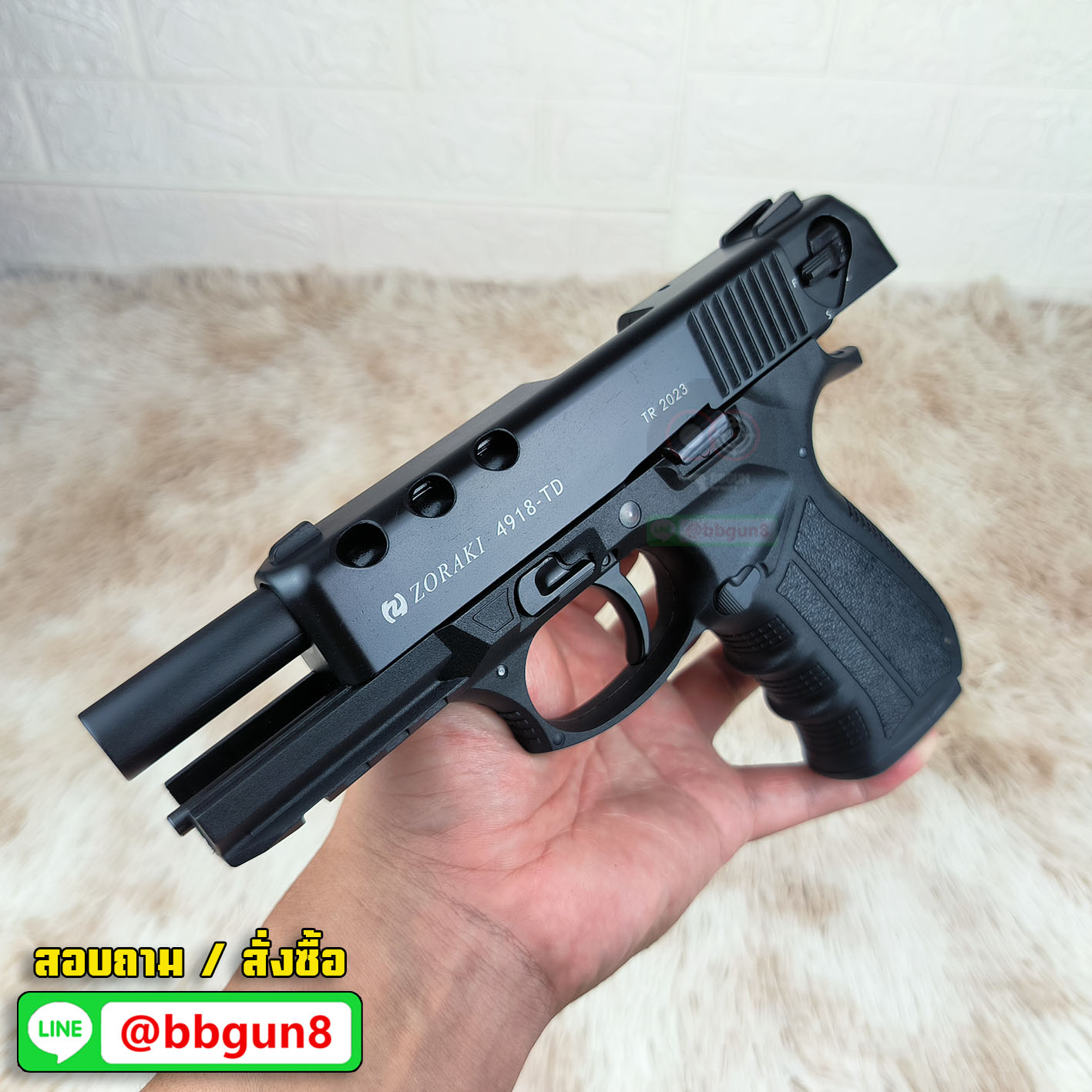 Zoraki 4918-TD Blank Gun แบลงค์กัน ฟลูไซส์ สไลด์เจอะพอร์ท (แถมกล่องใส่ปืน หัวต่อพุ)