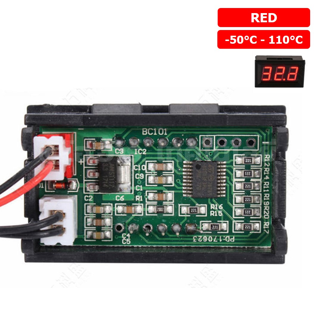 TC001R RED สีแดง เครื่องวัดอุณหภูมิ เทอร์โมมิเตอร์ 0.56” LED 12V Thermometer Temperature meter (-50°C-110°C)