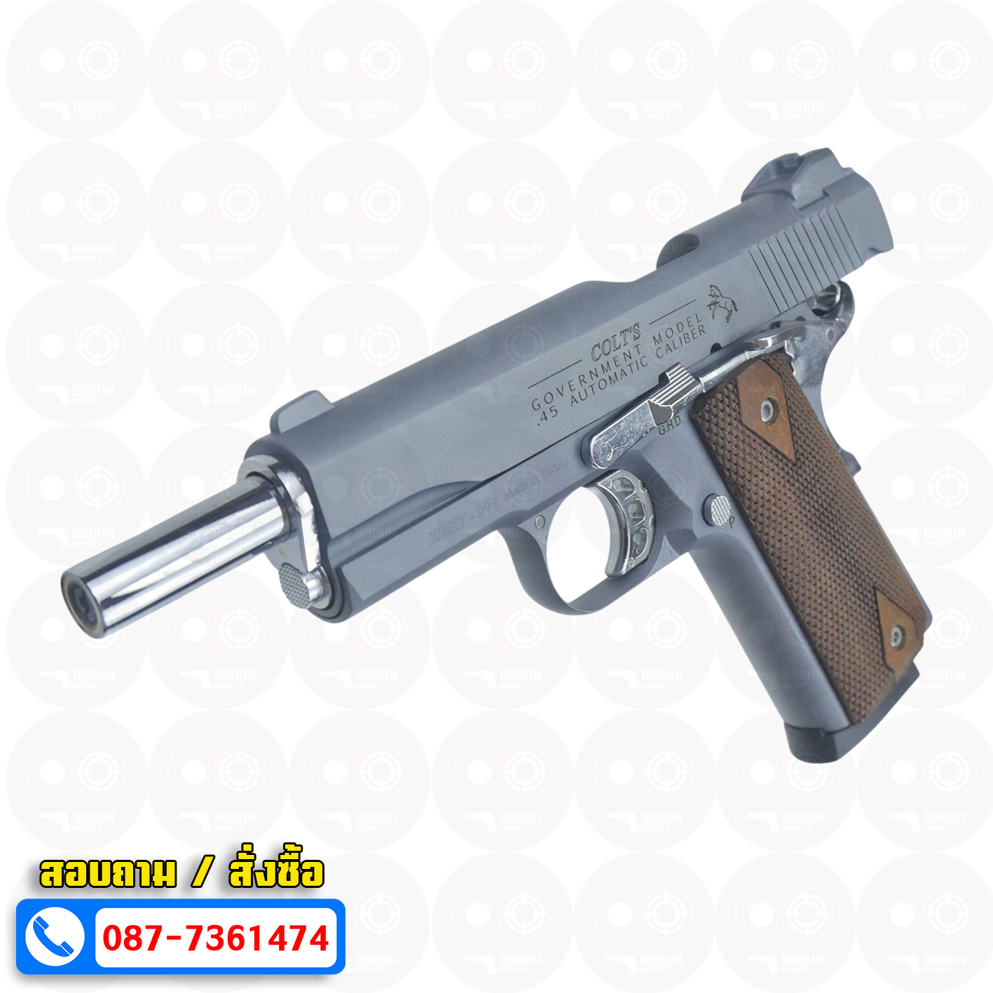 แบลงค์กัน KUZEY M1911 COLT GOVERMENT 100 Year Smoke 5 นิ้ว สีสโมค blank gun ด้ามไม้