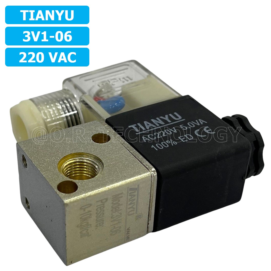 (1ชิ้น) 3V1-06 220VAC โซลินอยด์วาล์ว คอยล์ 1 ข้าง 3/2 Way Single Coil Solenoid Valve Pneumatic TIANYU