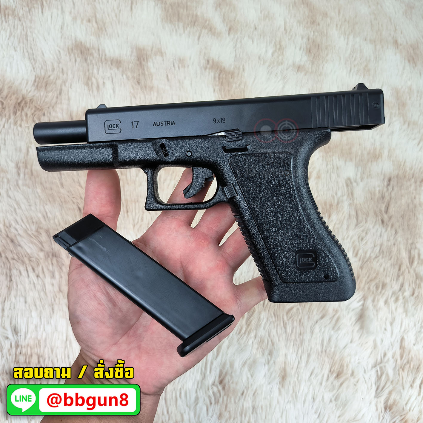 HFC HA-117 (Marking Version) Spring Powered Pistol มีมาร์คกิ้งสมจริงบนสไลด์ ลูกหมดแม็กกาซีนสไลด์ค้าง มีระบบเซฟไก ช่องคัดปลอกเปิด