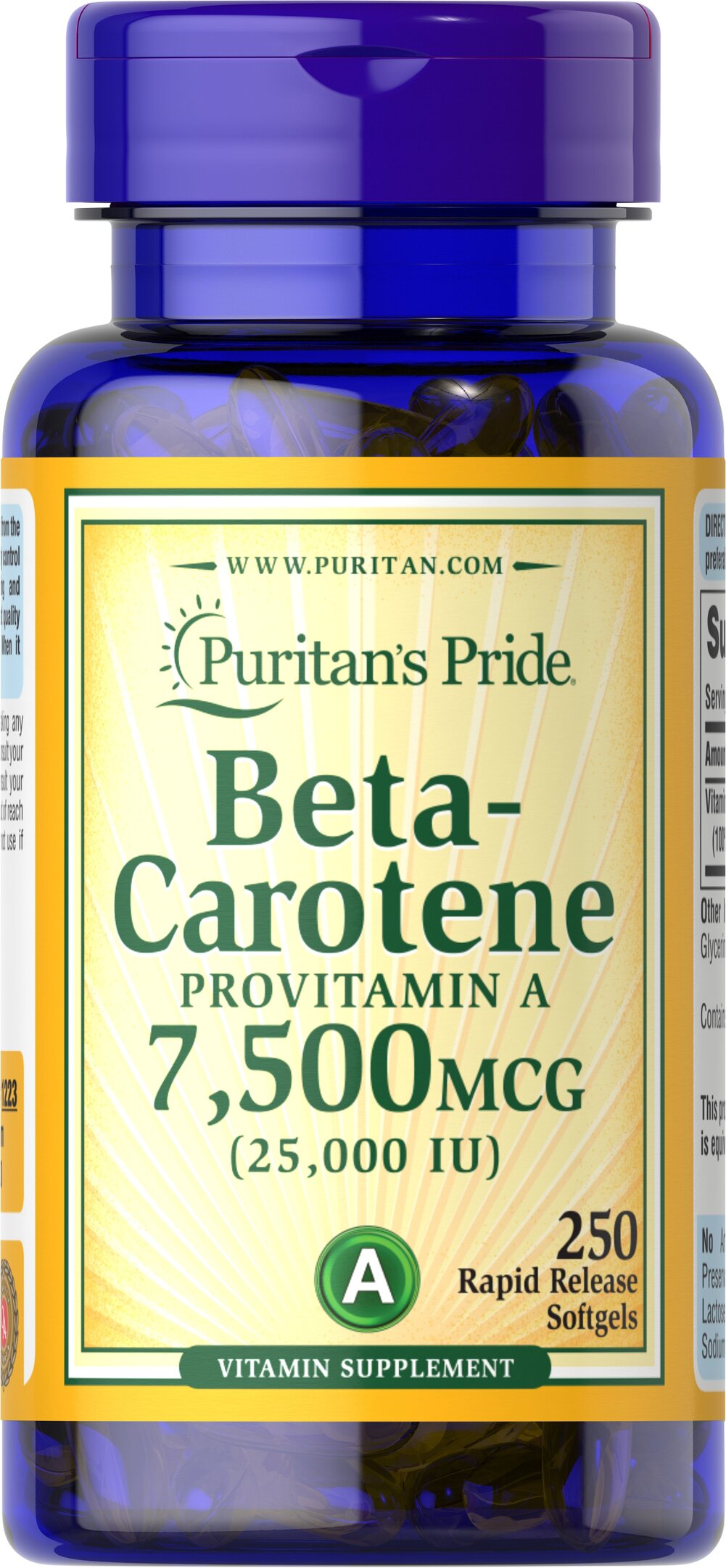 Puritan's pride beta carotene 7500 mcg (25000 IU) 250 softgels เบต้า แคโรทีน บำรุงสายตา บำรุงผิวพรรณ จากอเมริกาค่ะ