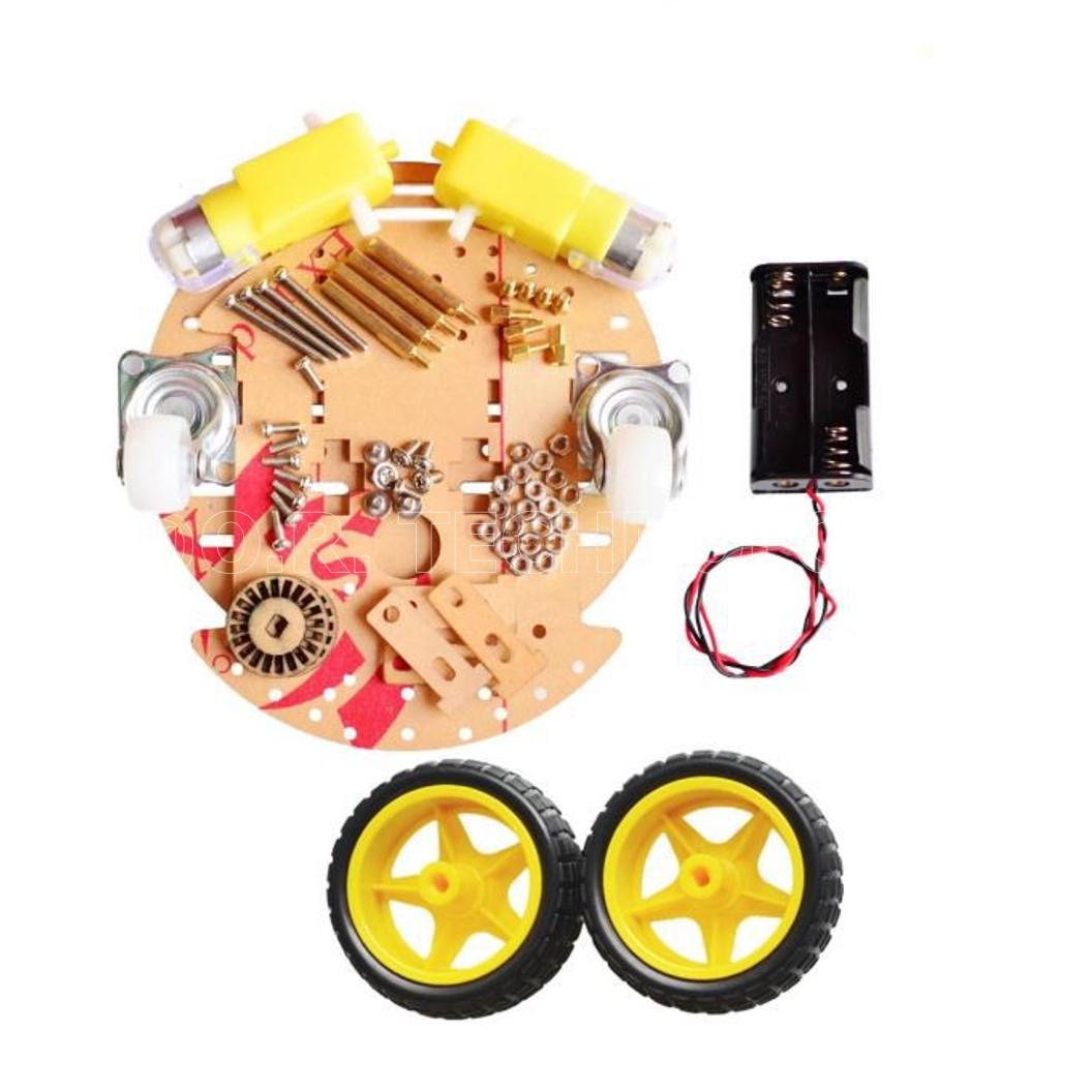 (1ชิ้น) AD059 ชุดโครงรถ โครงรถ โครงรถกลม โครงรถของเล่น 2ชั้น พร้อมรางถ่าน และมอเตอร์ 2WD Mini Round Double-Deck Smart Robot Car Chassis DIY Kit arduino