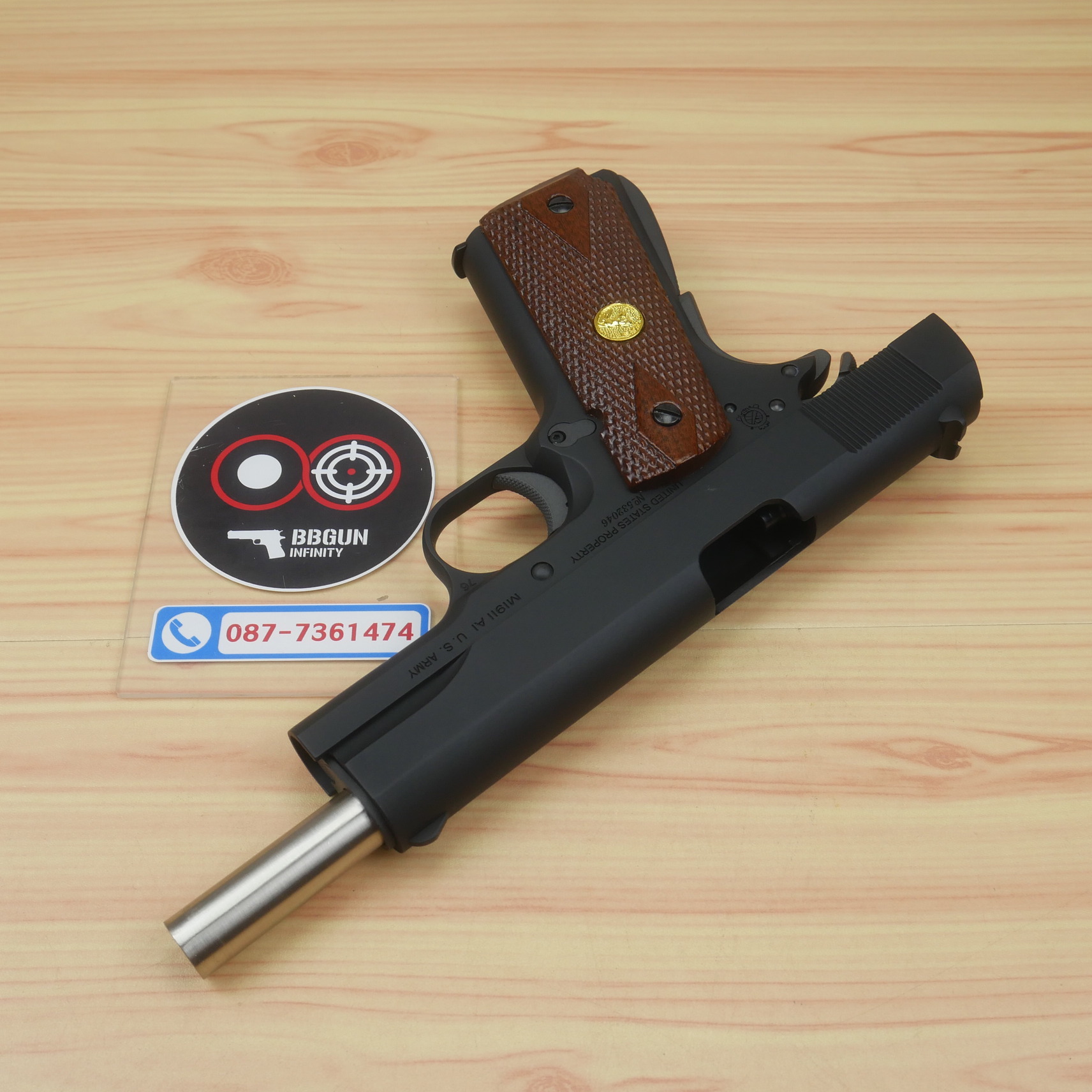 บีบีกันอัดแก๊ส Army Armament R31 Colt M1911A1 สีดำ ด้ามไม้แท้ BB GUN