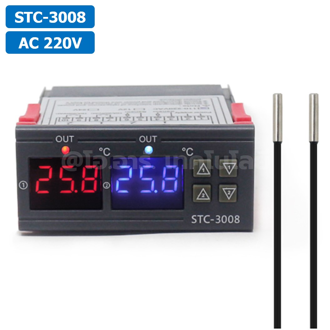 STC-3008 220VAC เครื่องควบคุมอุณหภูมิ 2ช่อง NTC Dual Digital Temperature Controller ตัวควบคุมอุณหภูมิ Control Regulator Heating/Cooling