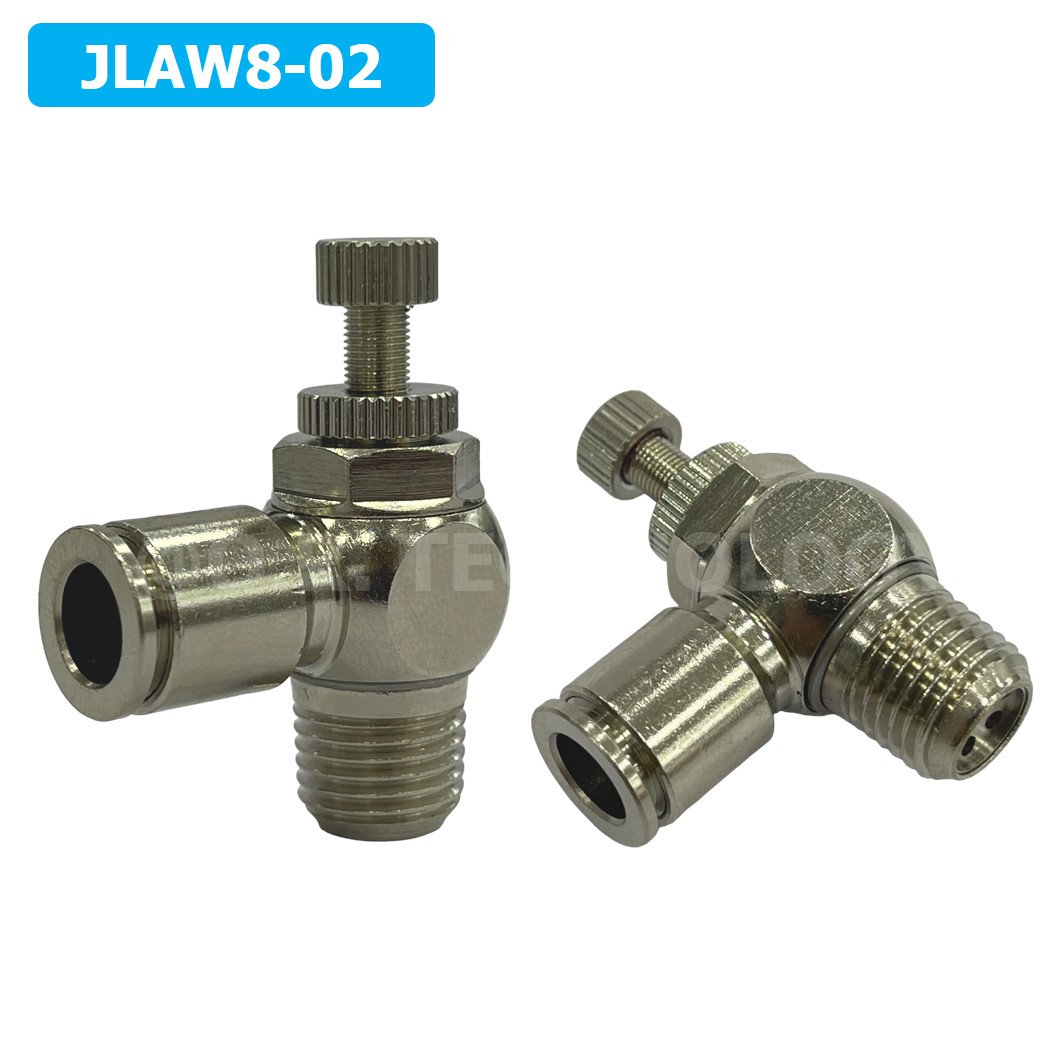 (1ชิ้น) JLAW8-02 ข้อต่อลมสแตนเลส ข้อต่อปรับลม งอ STAINLESS Air Flow Speed Controller ควบคุมความเร็วลม Speed Control valve JLAW JSL