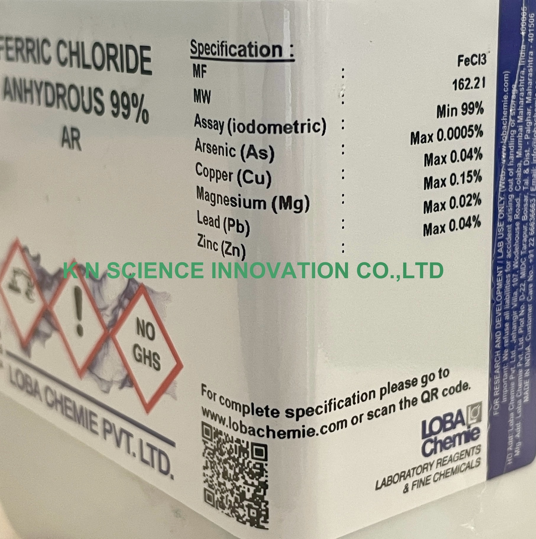 Ferric chloride anhydrous, AR (Iron (III) chloride anhydrous) , 500 g, Loba 0381800500
