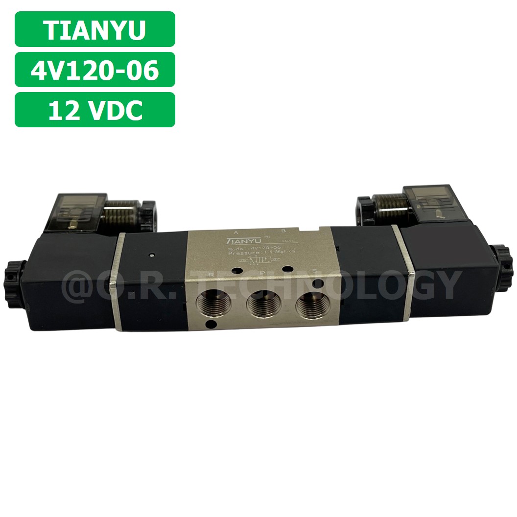 4V120-06 12VDC โซลินอยด์วาล์ว คอยล์ 2 ข้าง 5/2 Double coil Solenoid Valve Pneumatic TIANYU 4V-120-06