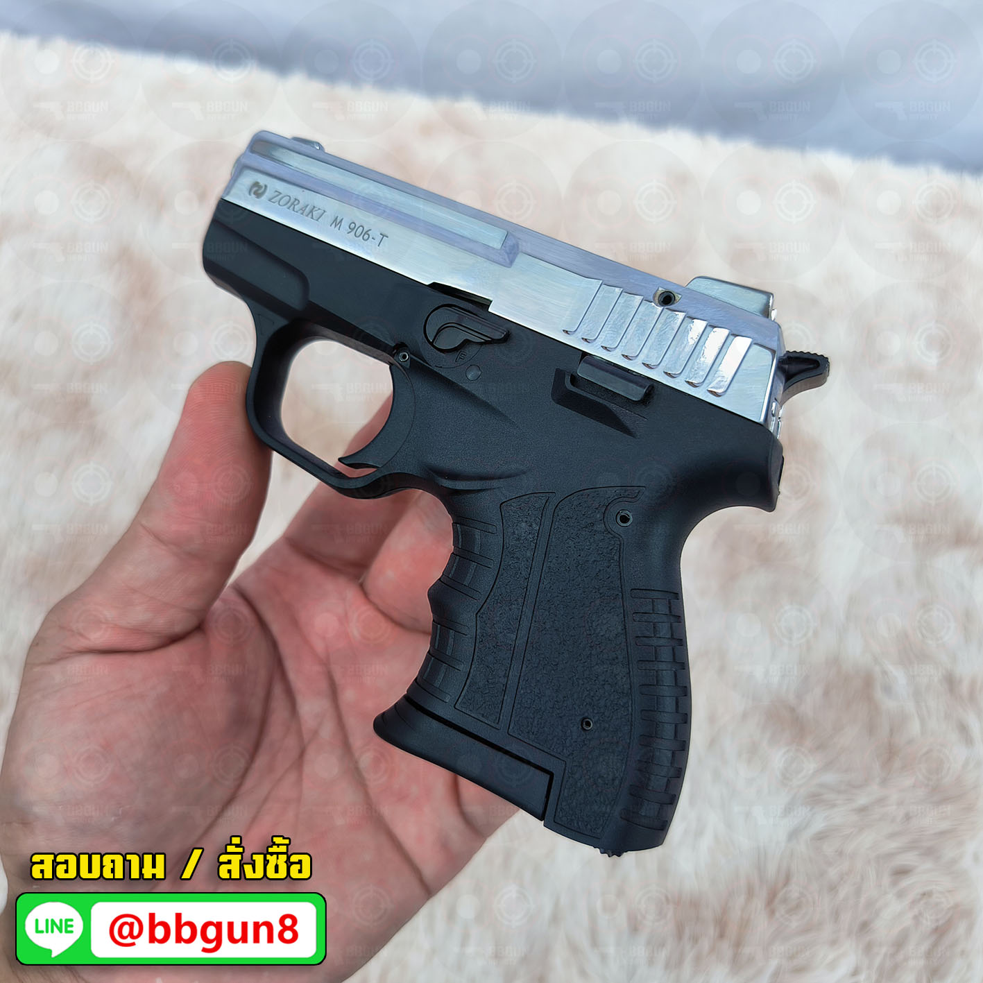 Blank GUN Zoraki M 906-T สีเงินเงา แบลงค์กัน (แถมกล่องใส่ปืน) รอบ EU ปลายส้ม
