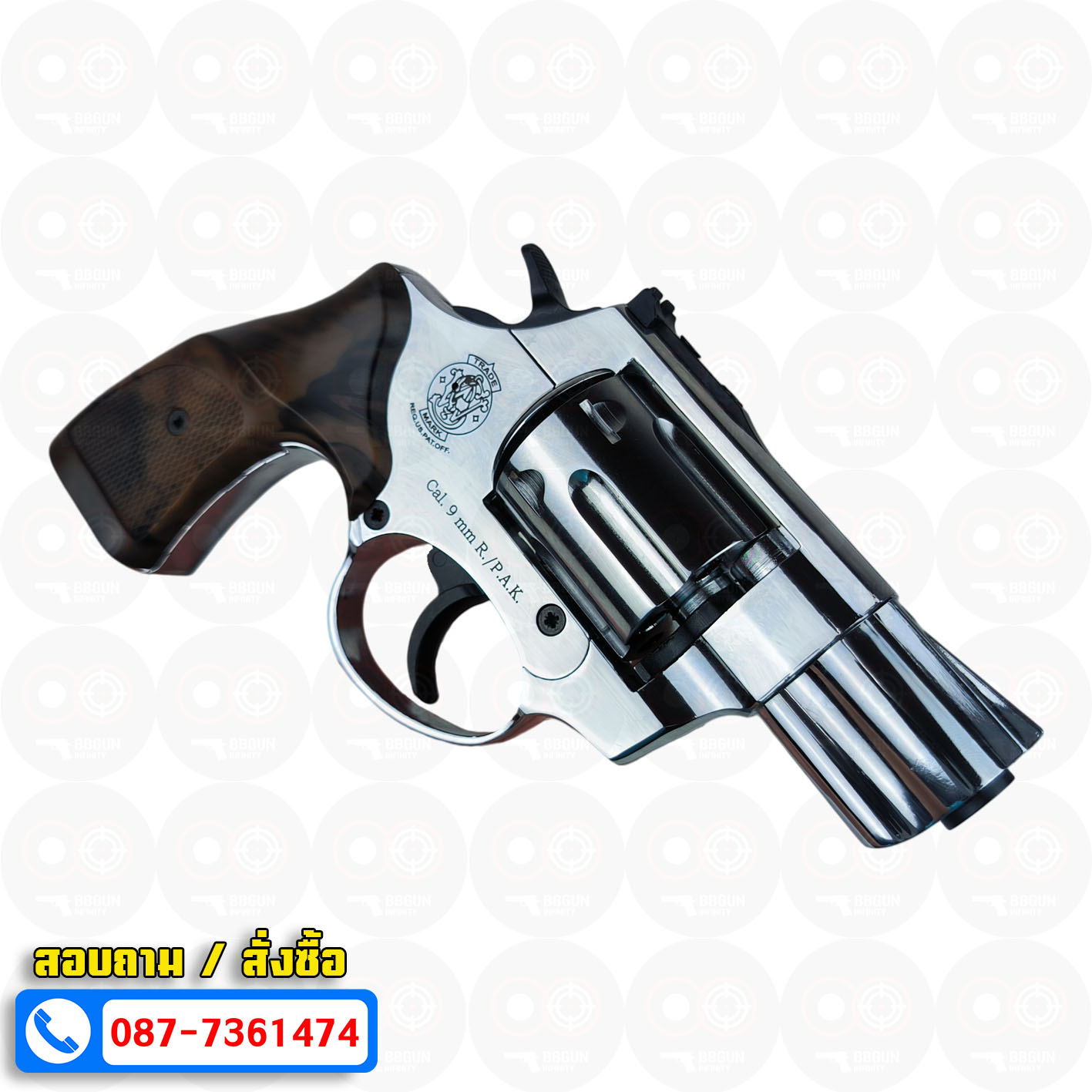 Ekol Lite แบลงค์กัน ลูกโม่ 2 นิ้ว สีเงินเงา (Shiny chrome) Smith & Wesson blank gun Revolver 2 inch