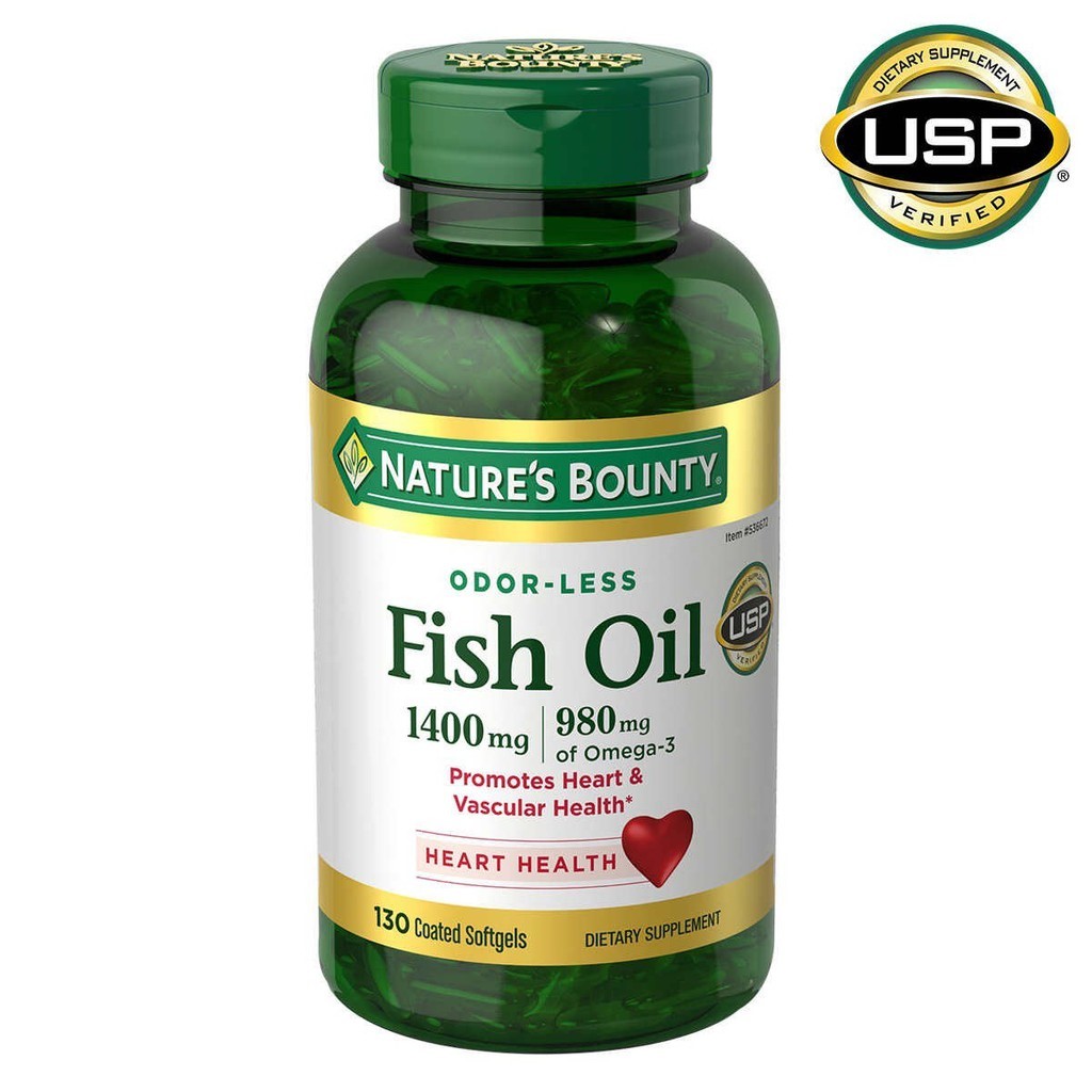 สูตรเข้มข้น Nature's Bounty Fish Oil 1400 mg 130 เม็ด มี Omega3 สูงถึง 980 mg ทานแค่วันละเม็ด จากอเมริกาค่ะ