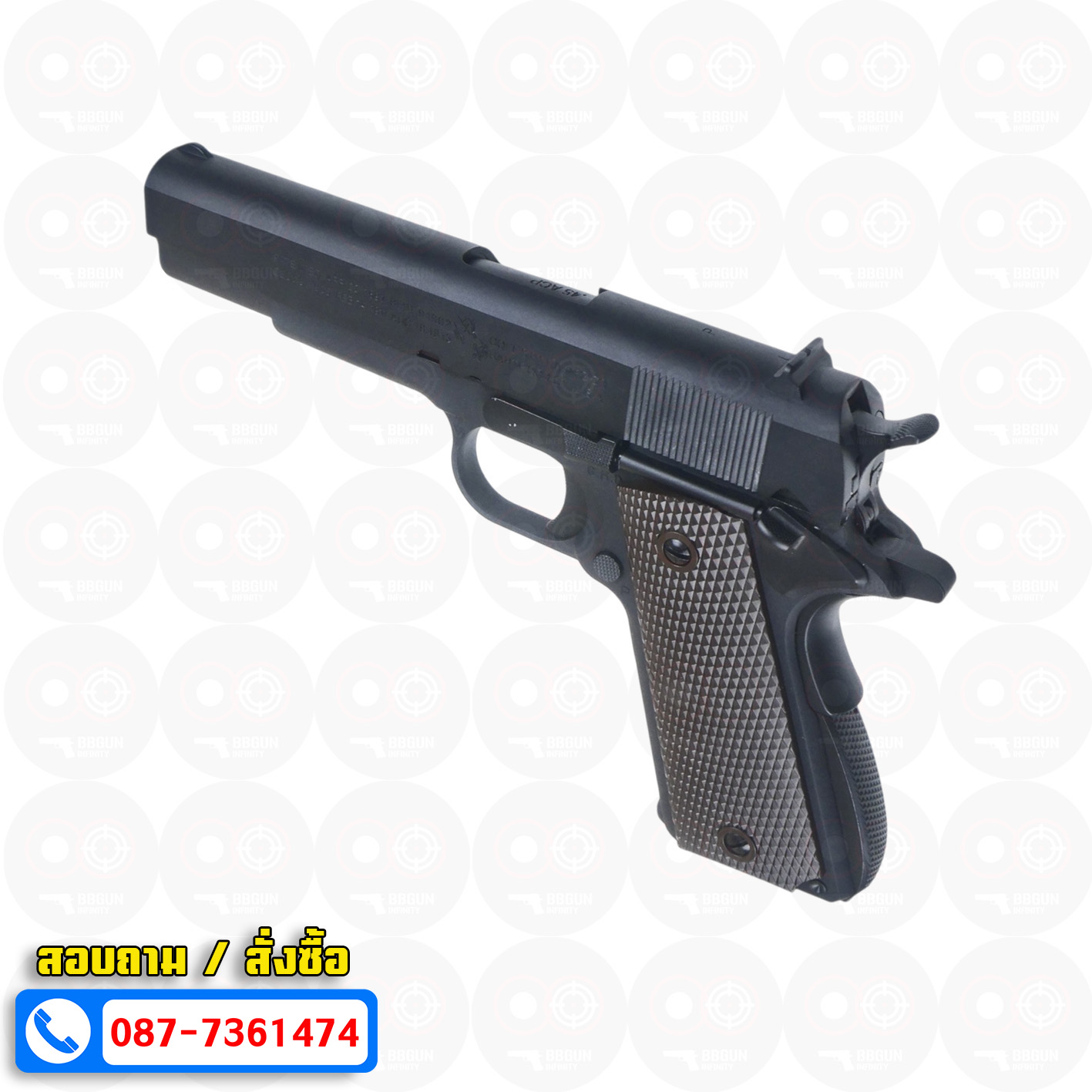 Cybergun / AW Colt M1911A1 Green Gas Version (Black) Full Marking ร่องลึก บีบีกันอัดแก๊ส
